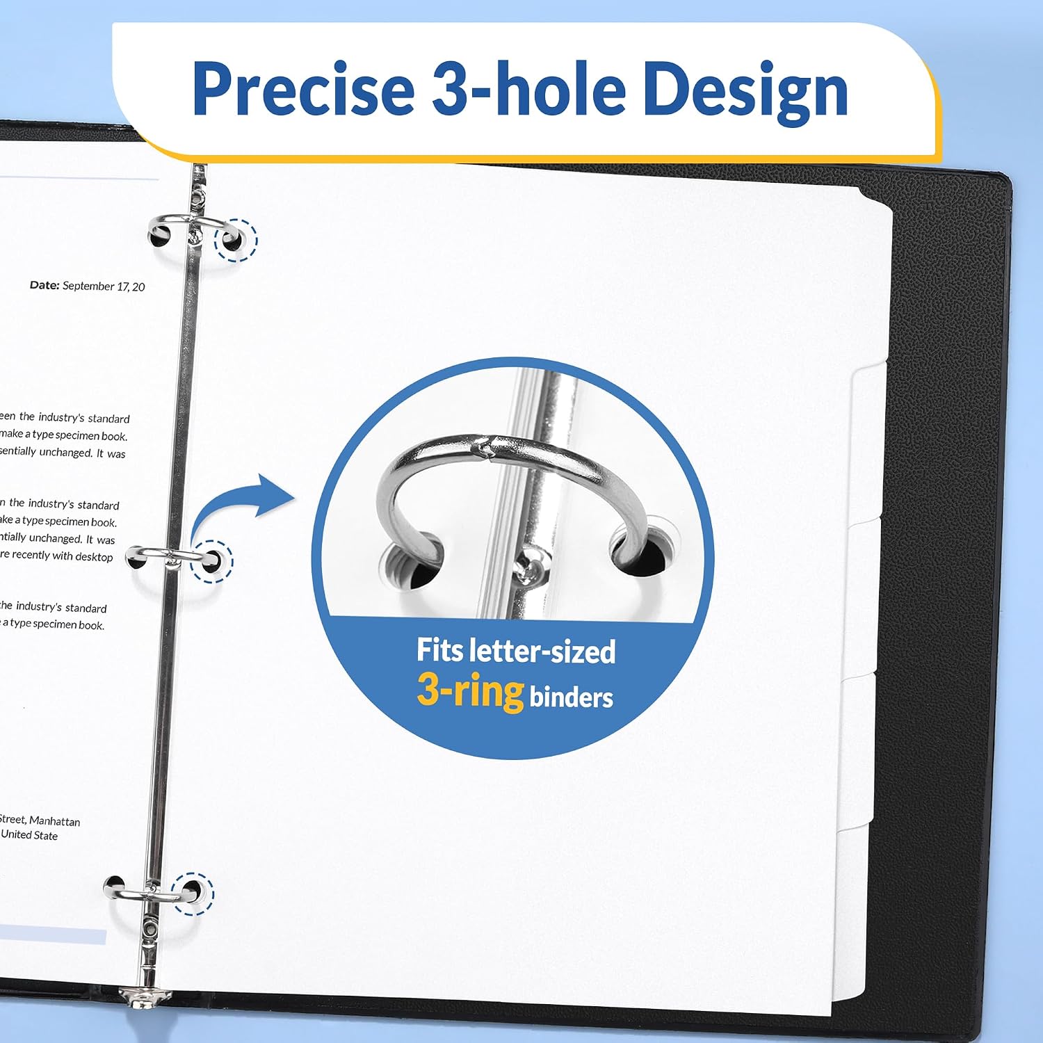 Detalle de SUNEE 5 Tab - 20 Set Binder Dividers, Letter Size, 3-Hole, White Tabs