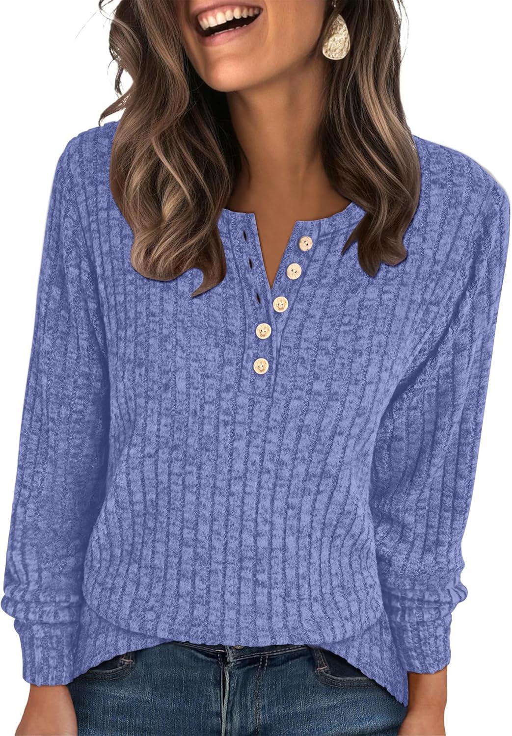 ANRABESS Womens Henley Tunic Top long sleeve