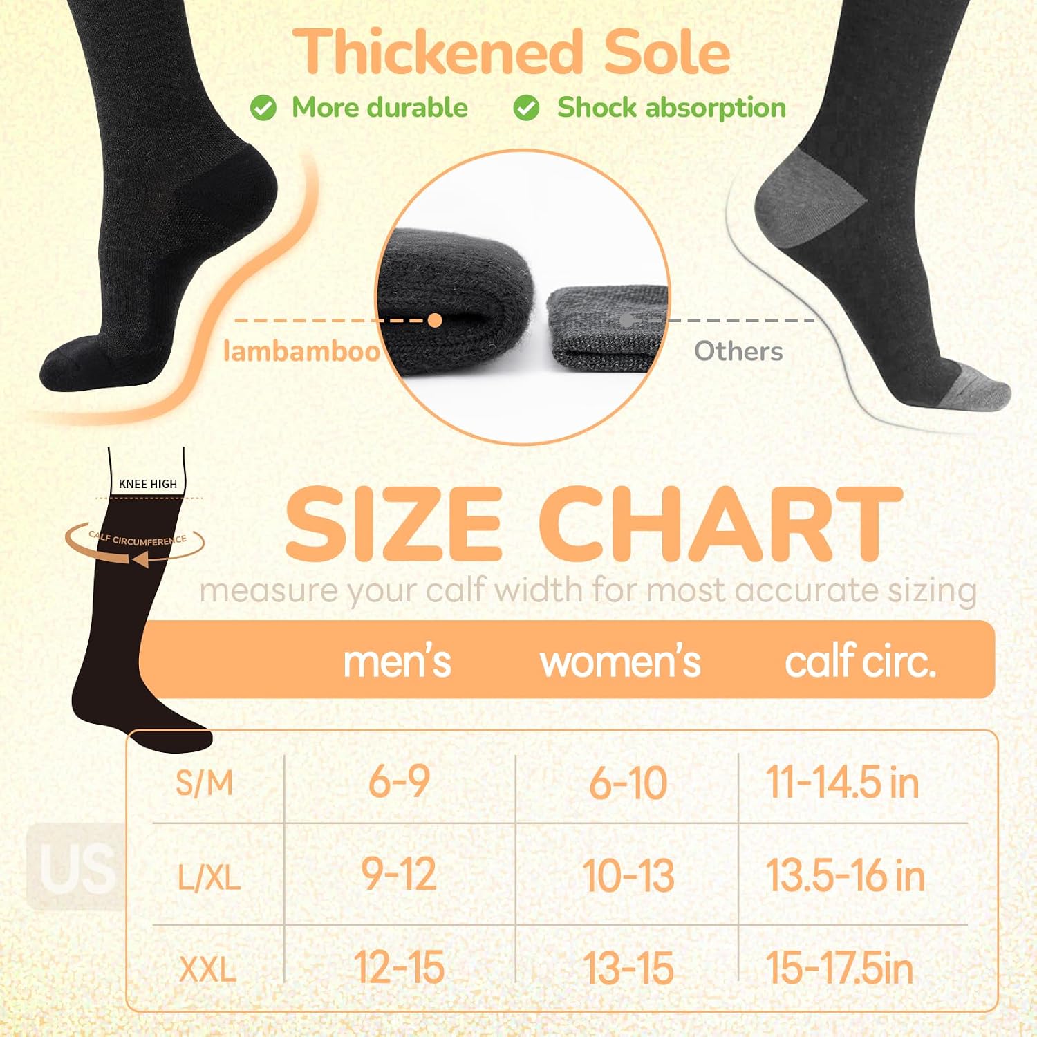 Detalle 2 de Iambamboo Merino Wool Compression Socks, 15-20 mmHg, Breathable Unisex