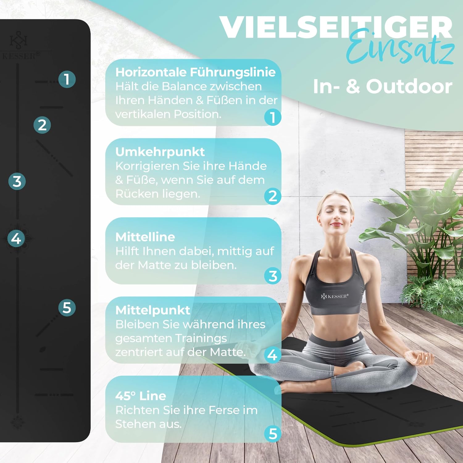 Thumbnail 5 de KESSER® Gymnastikmatte mit Tragegurt – rutschfeste TPE Fitness-/Yogamatte, 183 x 61 cm
