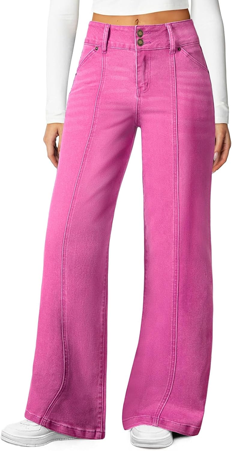 Detalle de Sidefeel Women's Wide-Leg Jeans, 65% Cotton