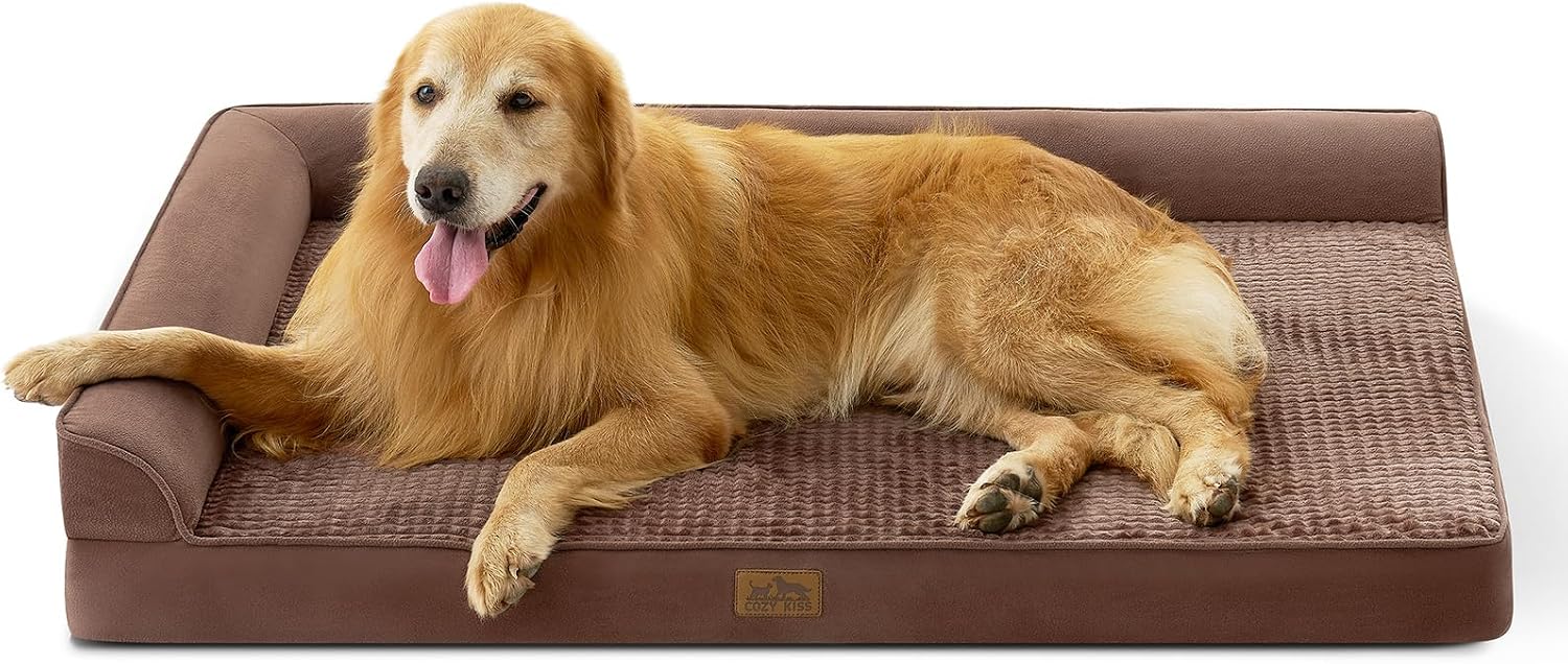 Detalle de COZY KISS Orthopädisches Hundebett XXL mit stützender Schaumstoffpolsterung und wasserdichtem Bezug (Braun)