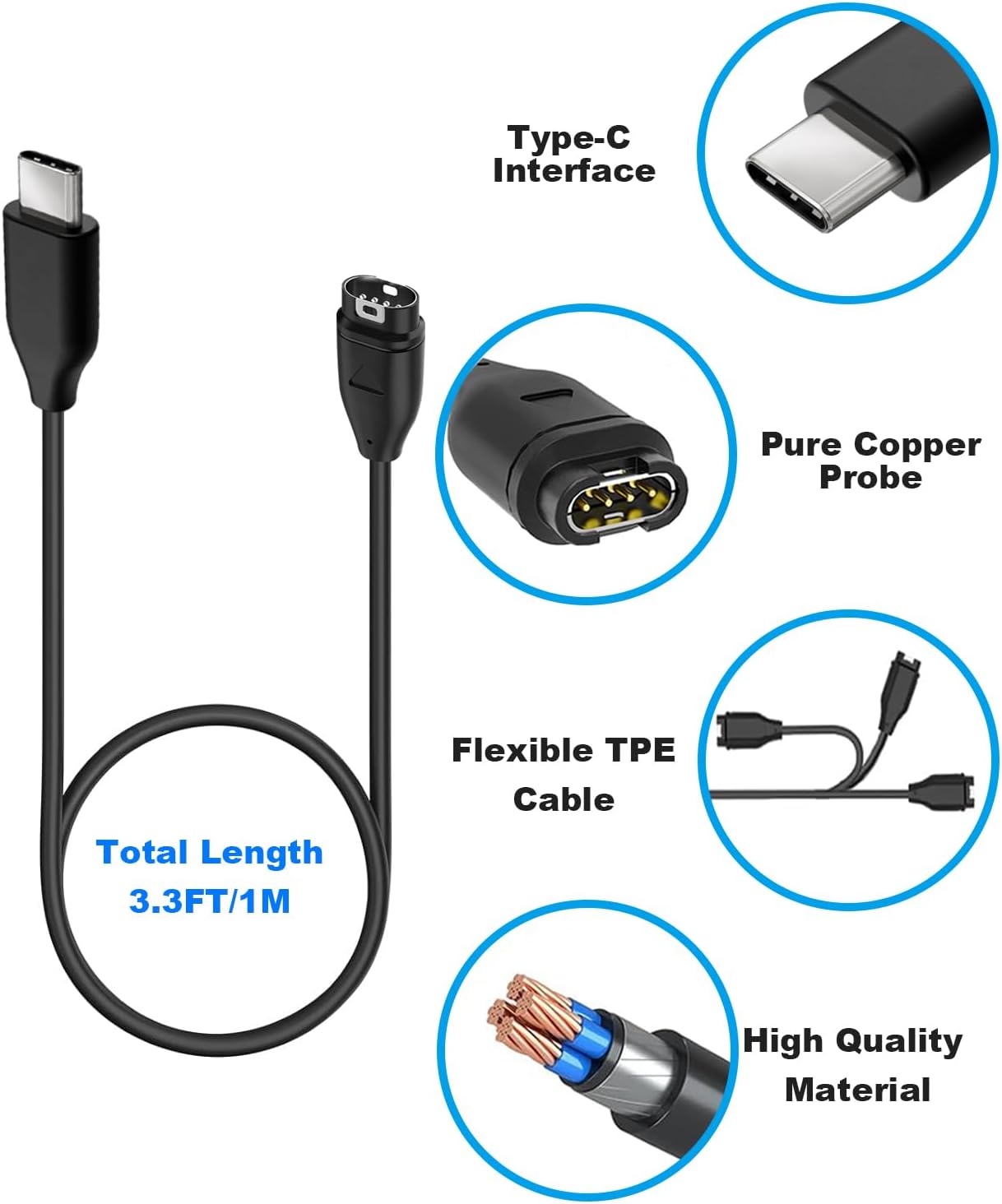 Thumbnail 3 de USB C Charger Cable for Garmin Vivoactive 1m (2 Pack)