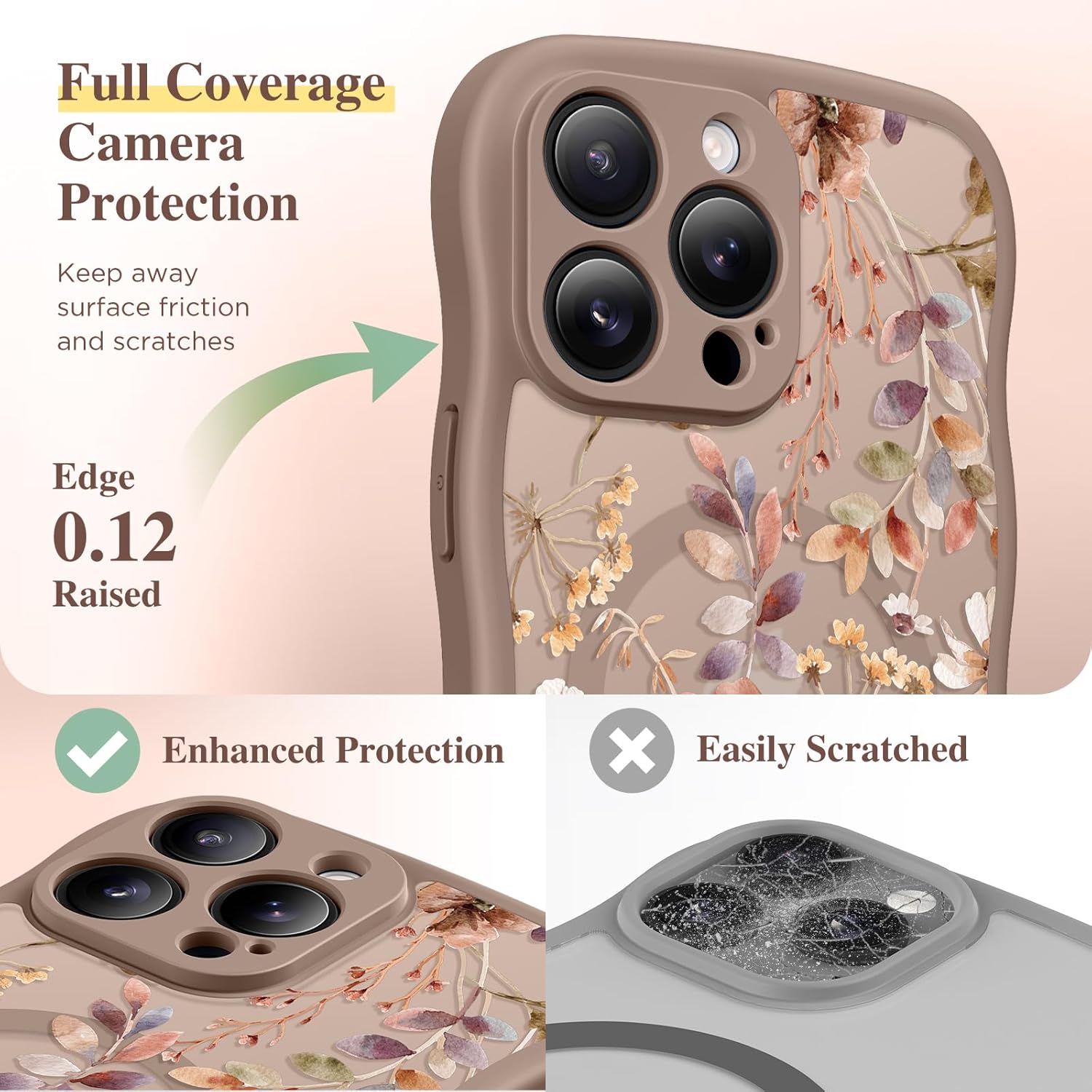 Thumbnail 6 de GVIEWIN iPhone 16 Pro Case (6.3-inch, 2024) with MagSafe Magnetic Ring, Floral Translucent Shockproof Protection