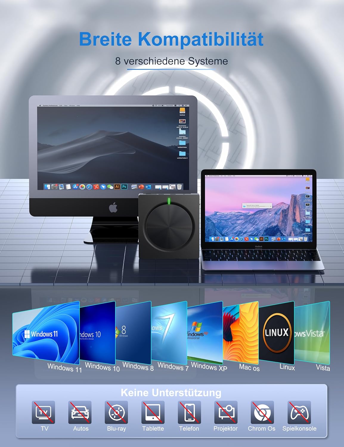 Detalle de Externes CD/DVD-Laufwerk USB 3.0 (Typ-C) mit SD/TF-Kartenleser und 2× USB-A – portable RW für Laptop & Desktop