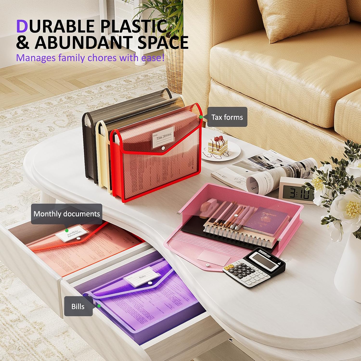 Thumbnail 4 de ThinkTex Plastic Expanding File Folder (5 Pack) – Transparent snap-closure A4/Letter document organiser