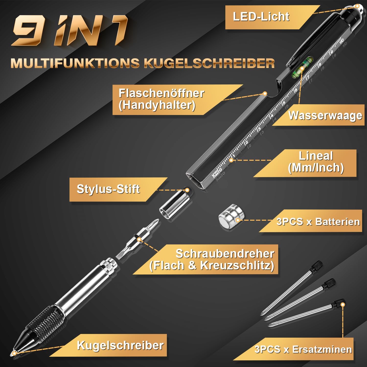 Detalle de Maqhpu 9‑in‑1 Multifunktions Kugelschreiber 🖊