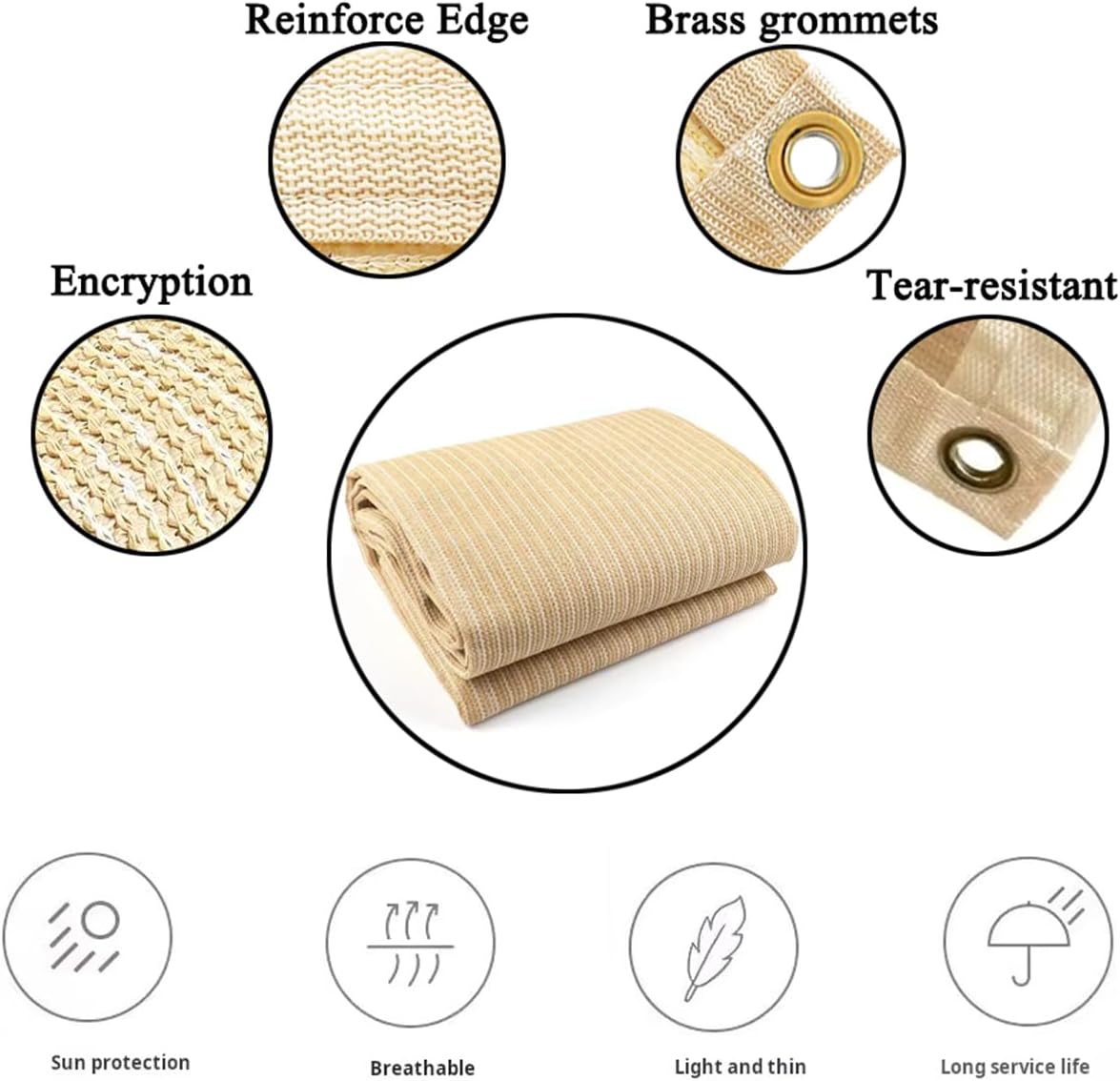 Detalle de Vocray 90% Sun Shades for Patio: 3.5x6 m Beige Breathable UV Blocking Shade Cloth