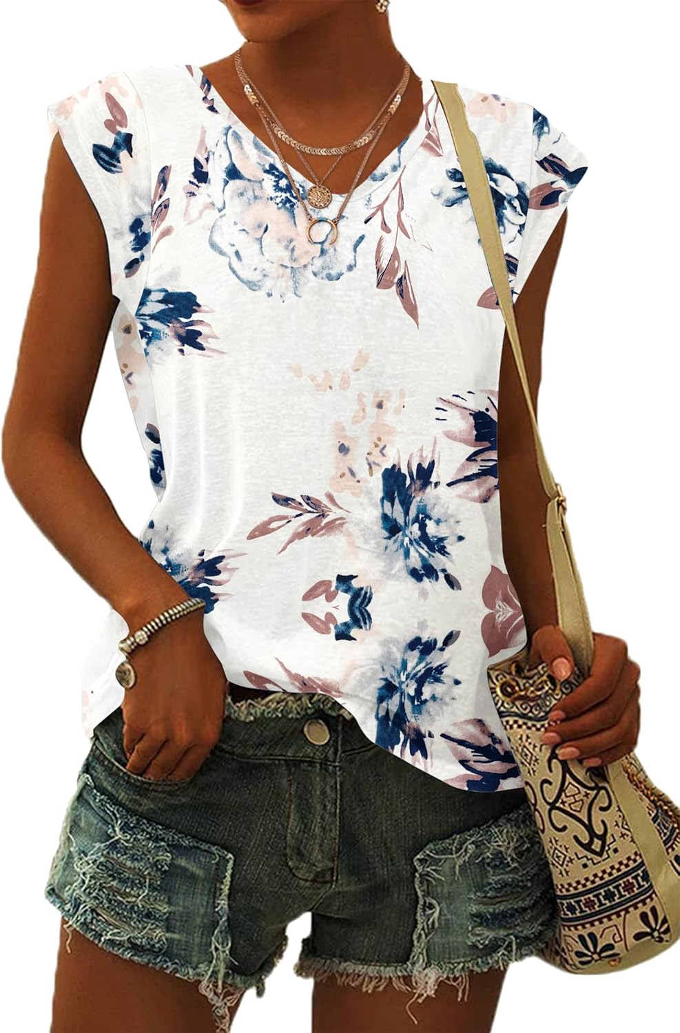 Thumbnail 4 de WNEEDU T Shirt Femme à Manches Courtes Col V – Tee Shirt Décontracté estival