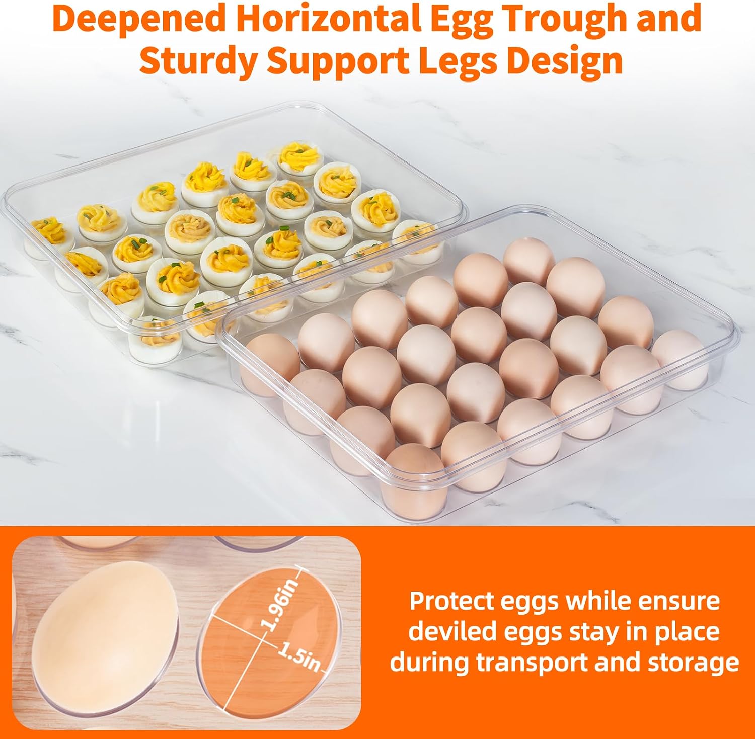 Thumbnail 4 de MesRosa 2-Pack Deviled Egg Containers with Lid and Handle (Holds 48 Eggs) — Stackable Clear Plastic Carrier, White