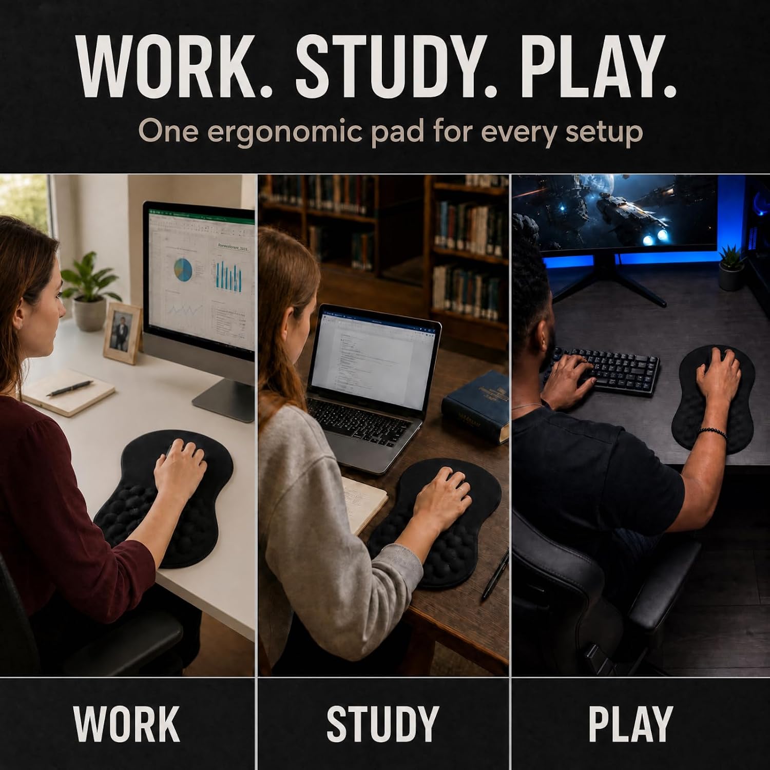Thumbnail 6 de Zylentix ZL-MP001 Ergonomic Mouse Pad, 12 x 8 in, Memory Foam Wrist Rest