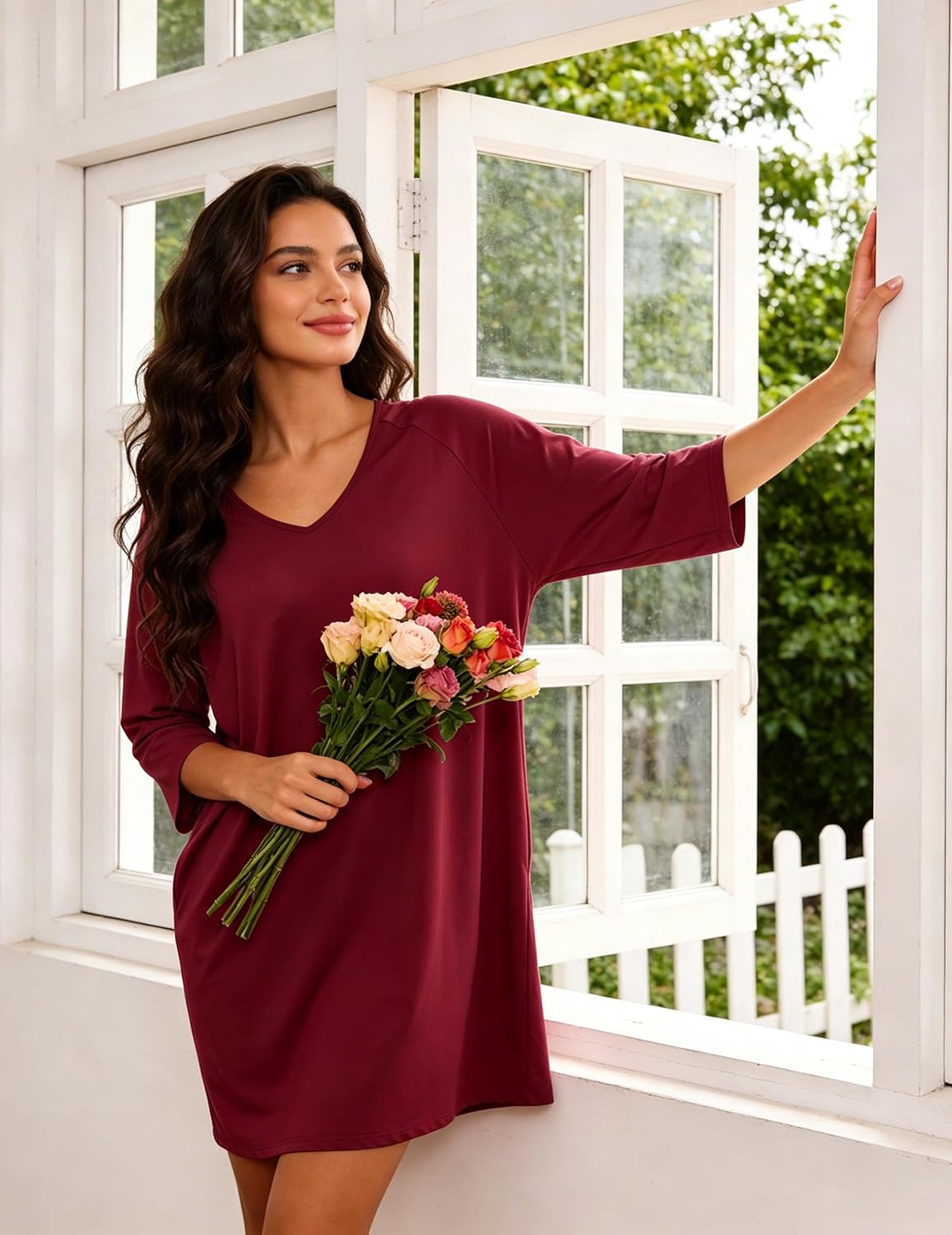 Detalle 1 de Bresdk Camicia da Notte Donna Cotone Modal S/M/L/XL/XXL