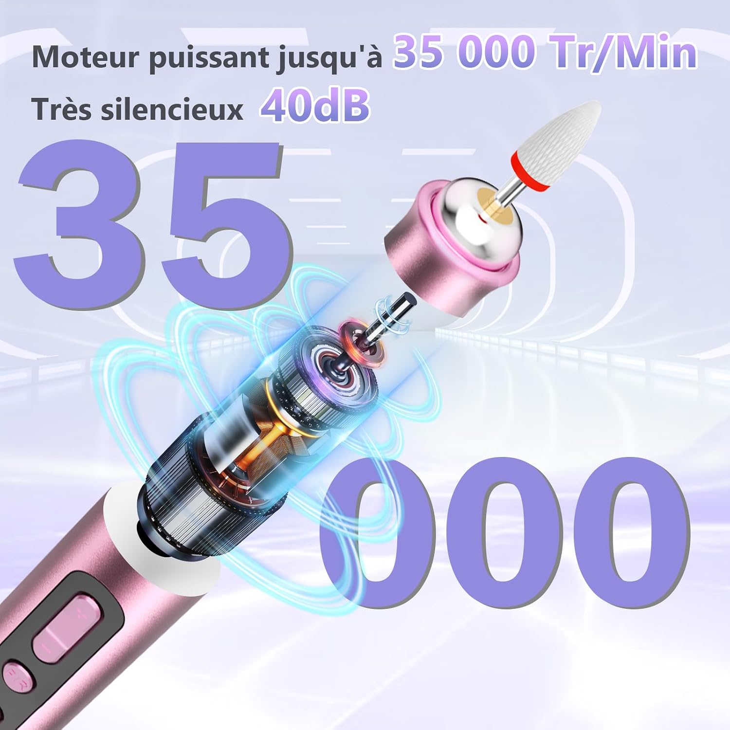 Thumbnail 1 de Ponceuse pour ongles électrique professionnelle 35000 tr/min sans fil – kit complet pour gel et acrylique