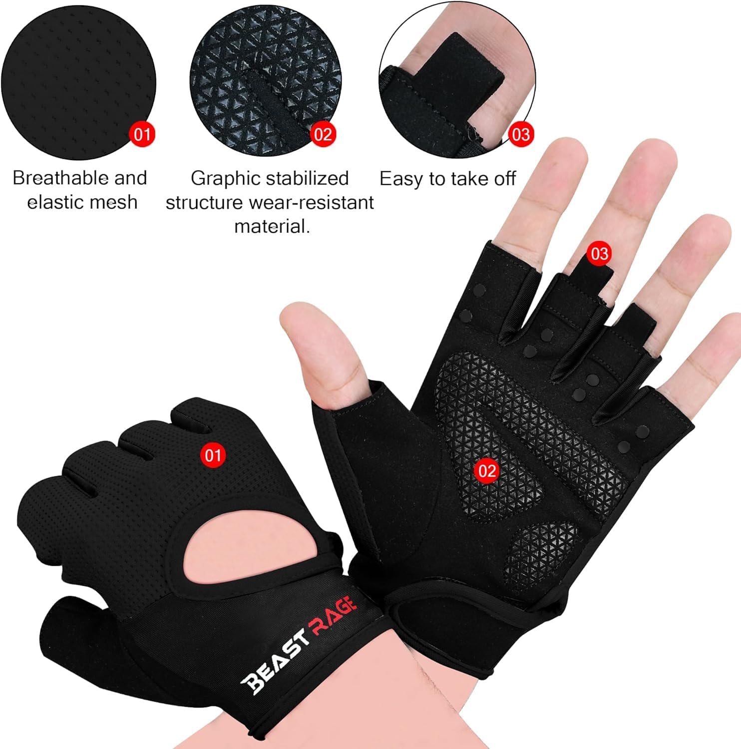 Detalle 2 de Beast Rage Fingerless Workout Gloves