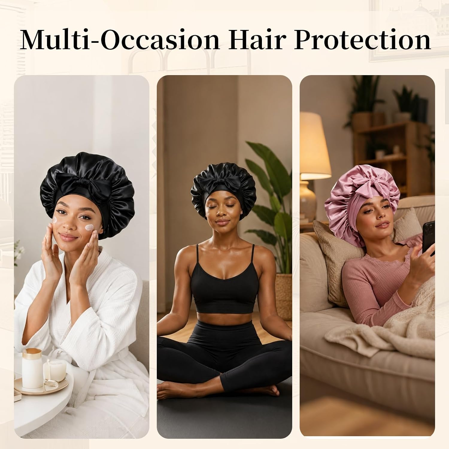 Detalle de Confvrter Silk Bonnet Satin Bonnet for Sleeping (Large, Adjustable) — Comfort, Hair Protection, and Everyday Use