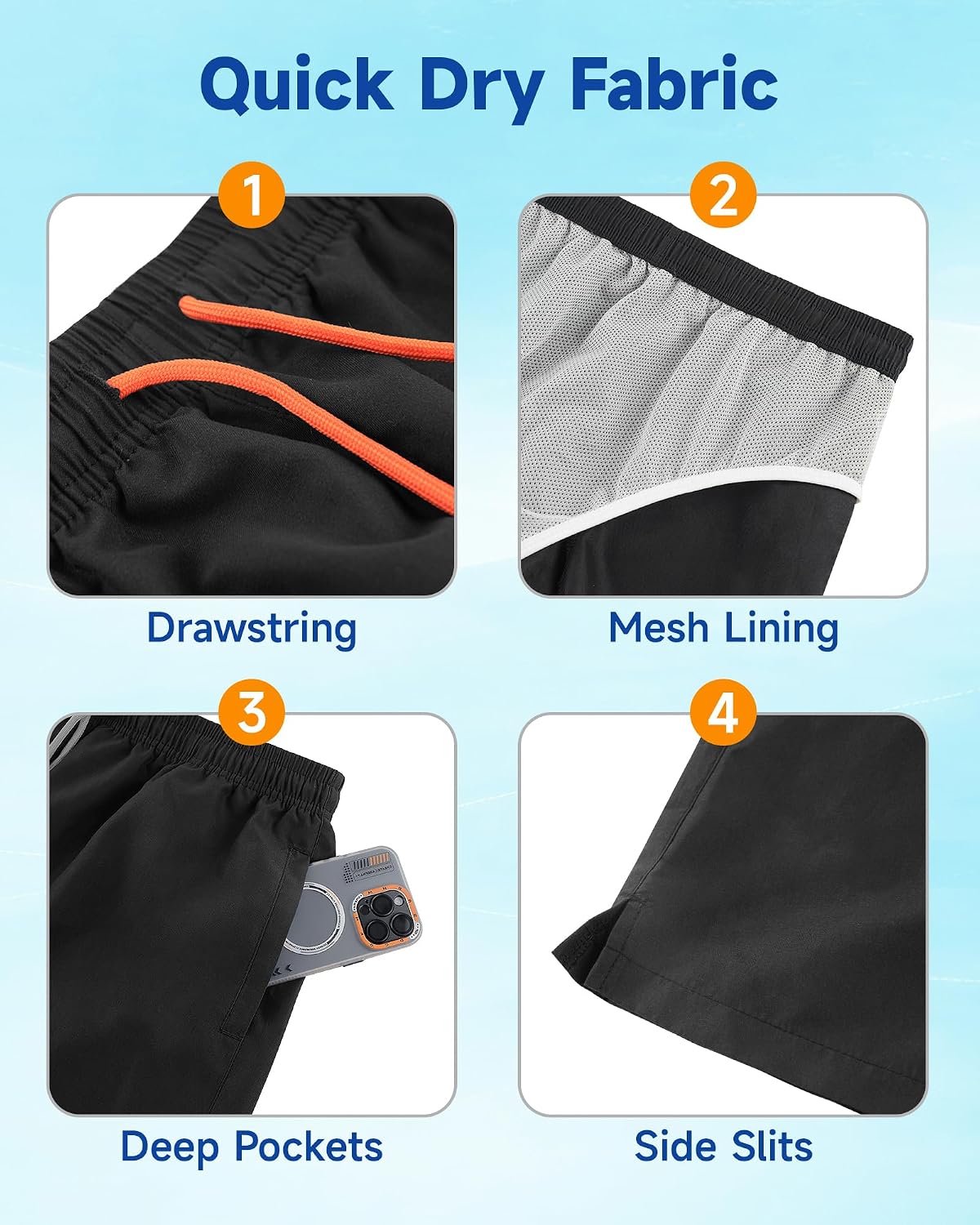 Detalle 2 de SIHOHAN Men’s Long Quick-Dry Swim Shorts with Mesh Lining and Pockets