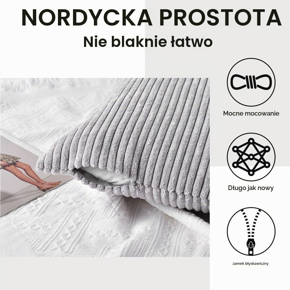 Detalle 1 de AUAUY Sztruksowe poszewki dekoracyjne na poduszki, szare, w paski, 2 szt.