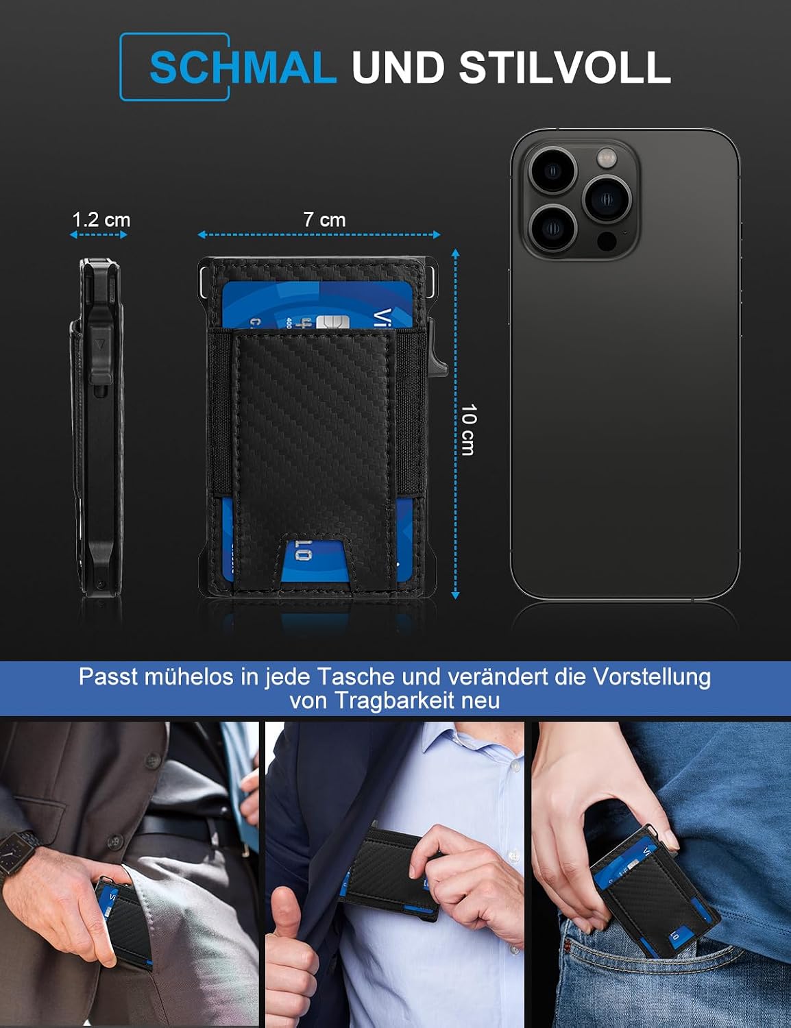 Thumbnail 6 de Kreditkartenetui Slim Wallet mit Münzfach 💼