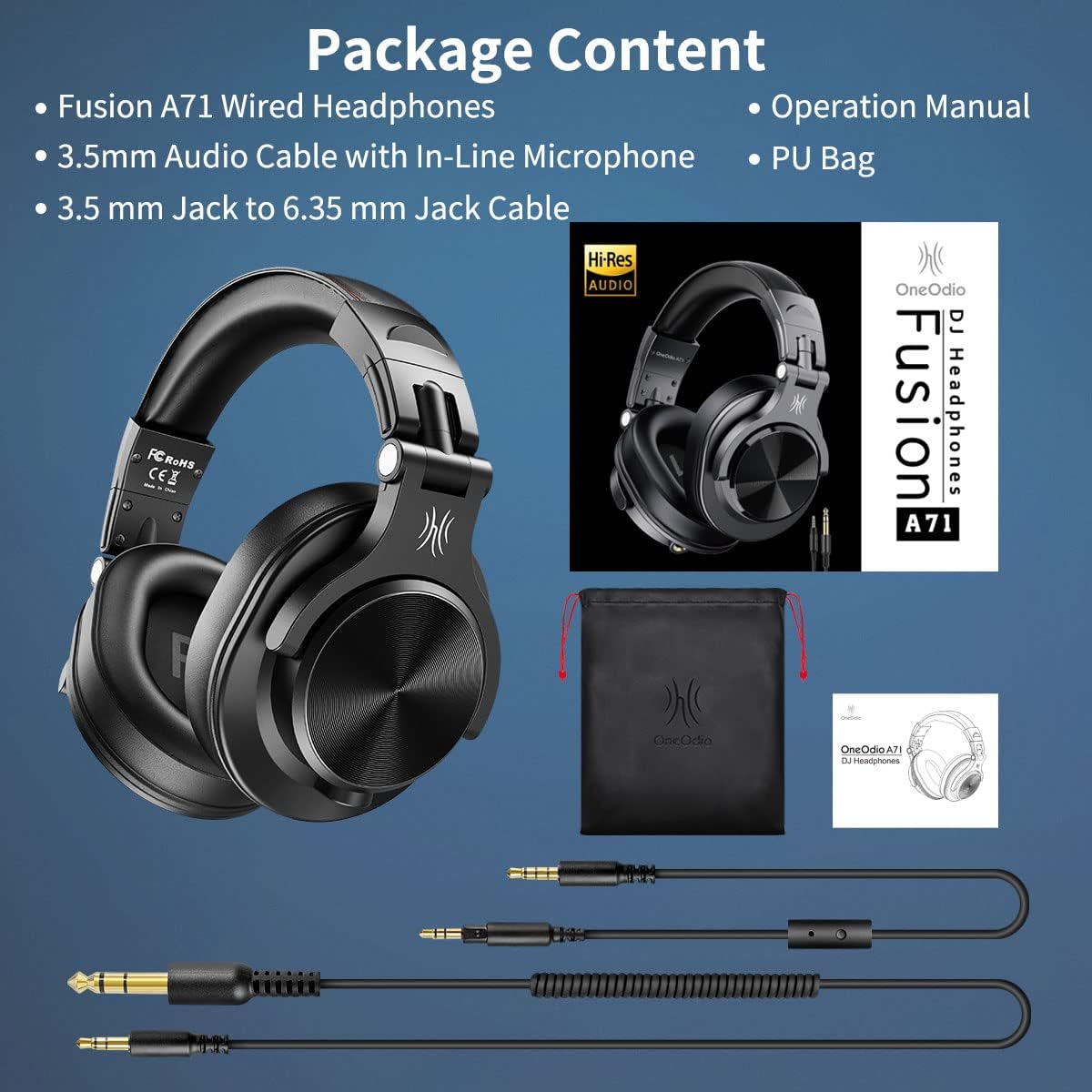 Thumbnail 6 de OneOdio A71 Wired Over-Ear Studio Headphones, 40 mm Drivers, Dual Jacks