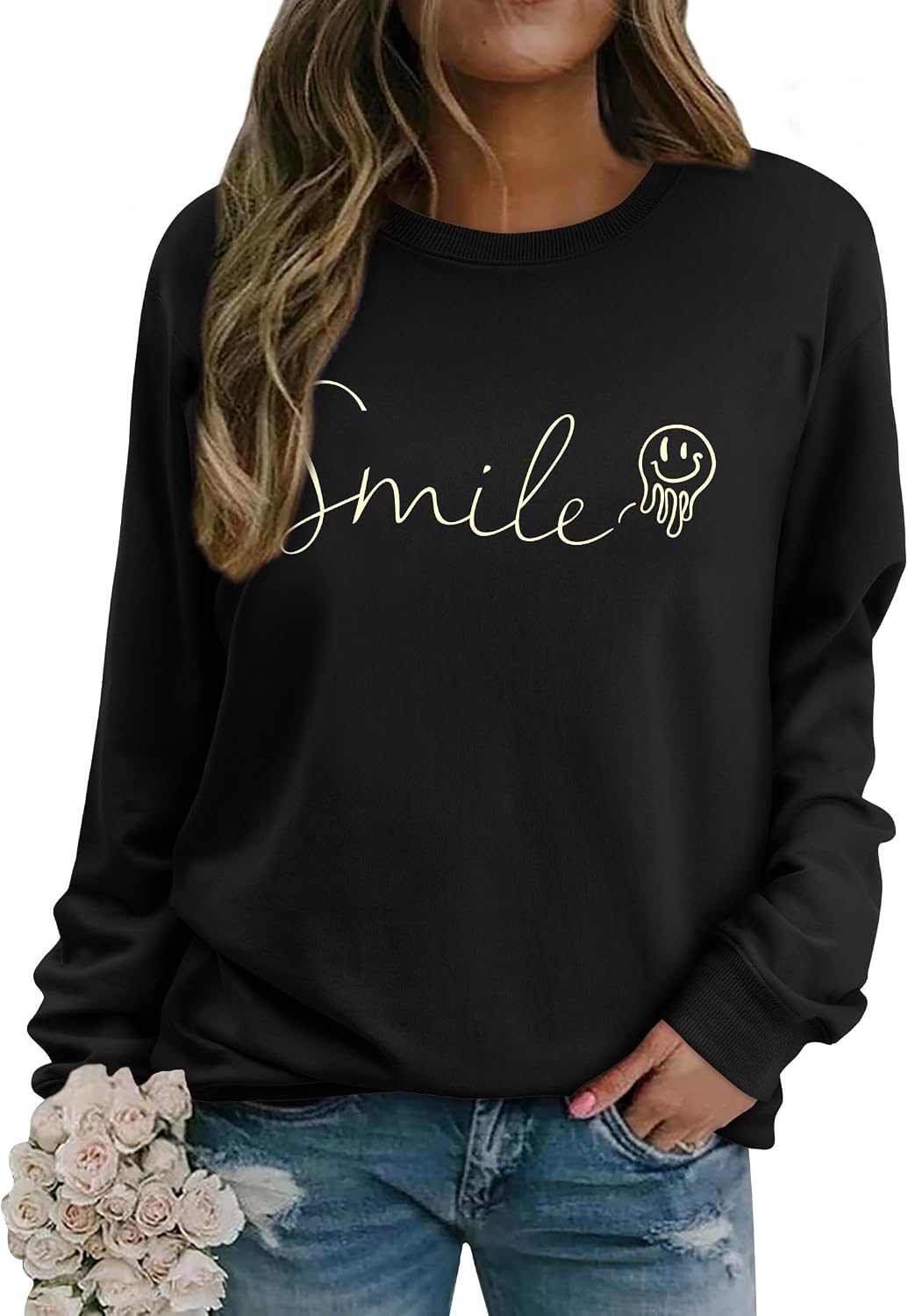 Detalle de WIEIYM Smile Sweatshirt Cotton Crewneck