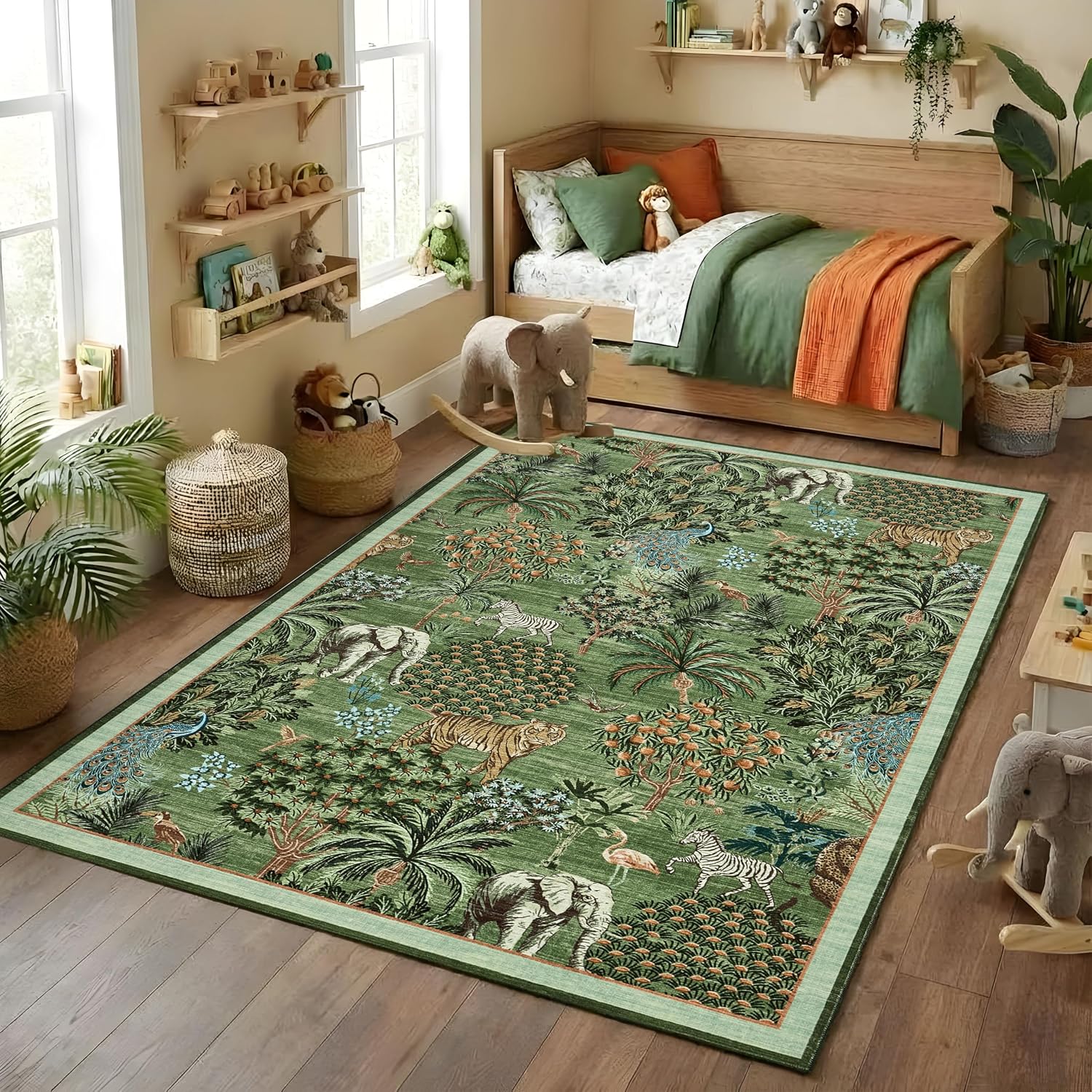 Detalle 2 de GarveeHome Animal Print 8' x 10' Washable Area Rug, Forest Green