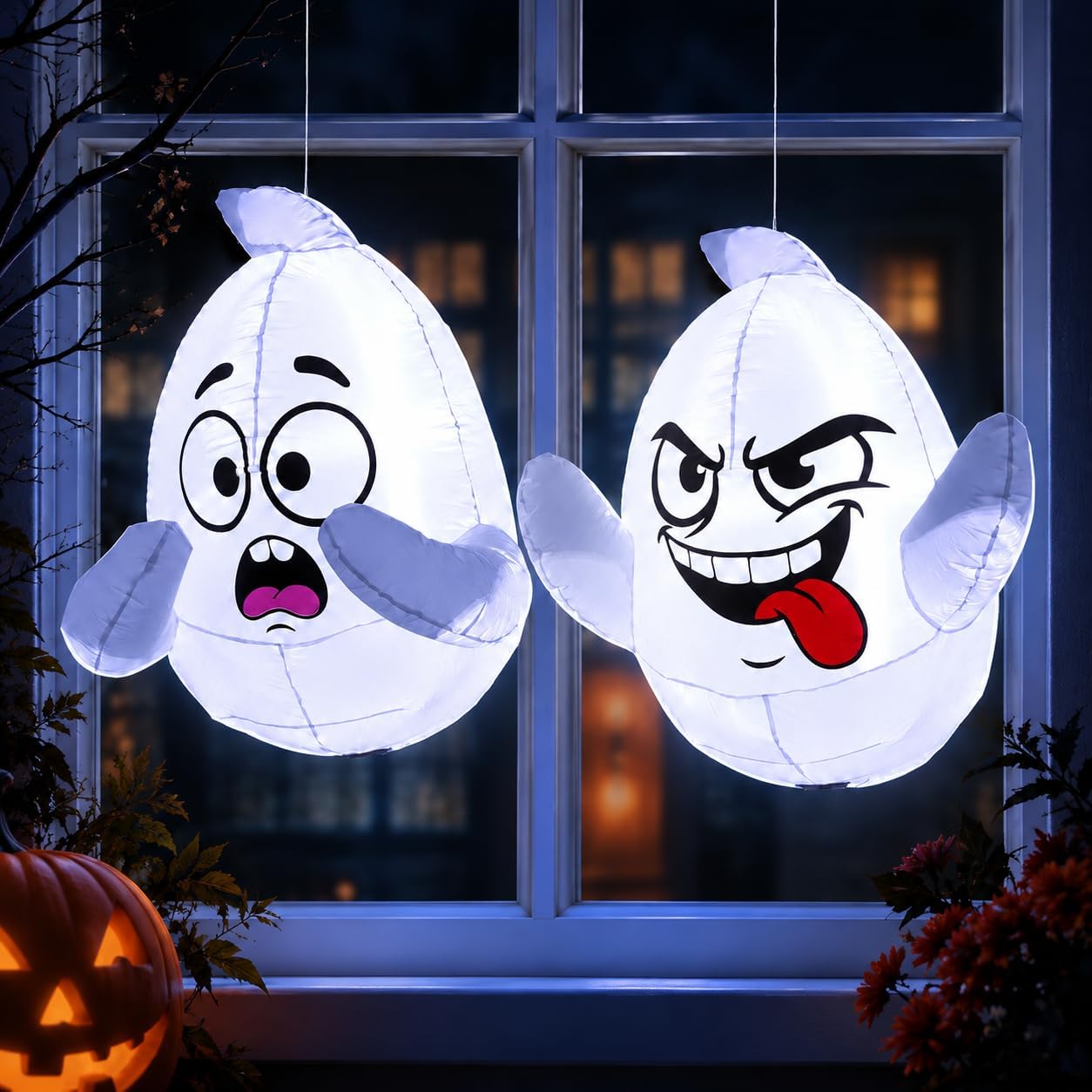 Detalle de LAASOFANI 2-Pack 3.5 ft Halloween Inflatable Window Ghosts with LEDs