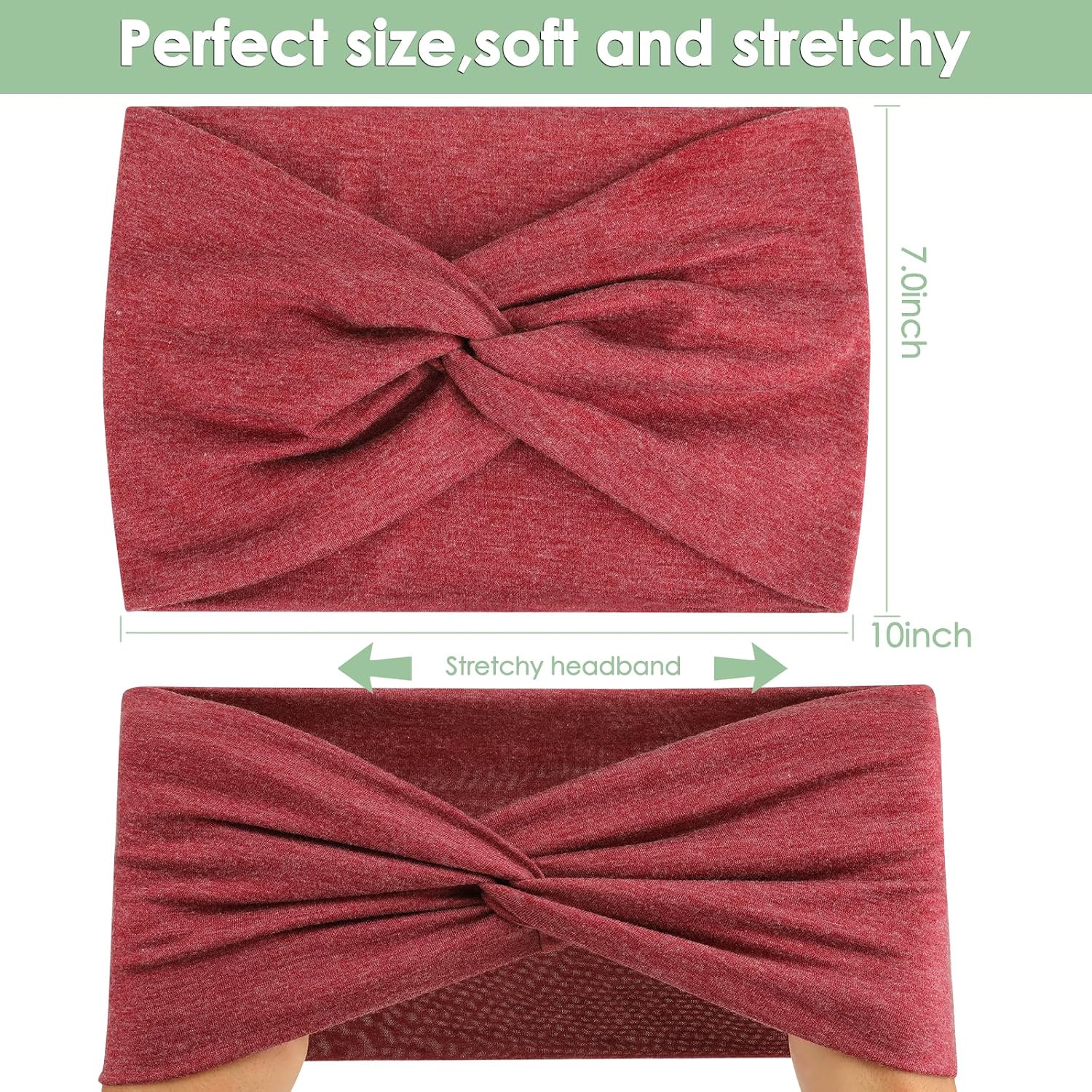 Detalle de Extra Wide 7'' Cotton-Like Turban Headbands (6 Pack) — Non-Slip, Boho Knotted Bandana Wraps