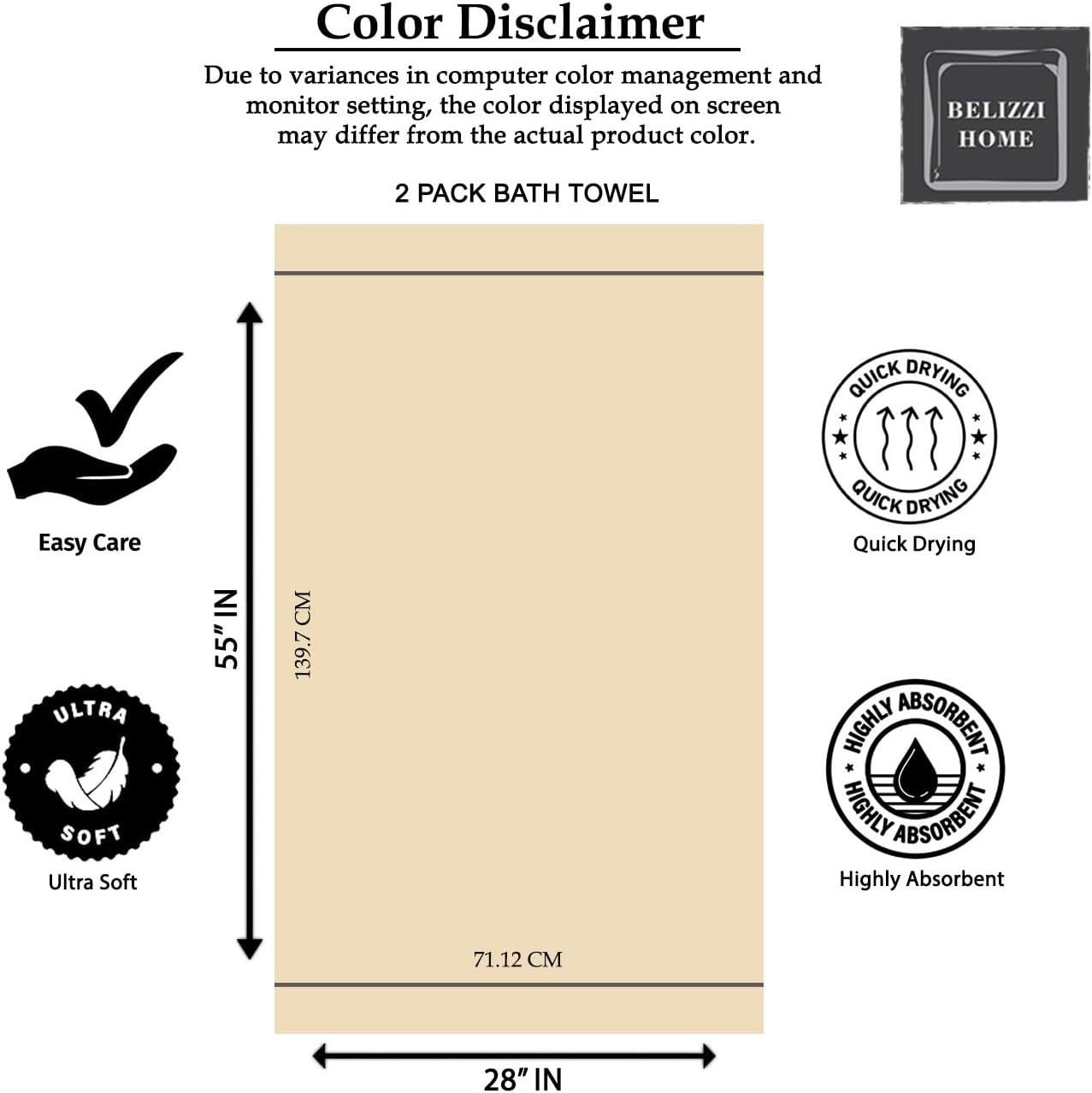 Detalle de Belizzi Bath Towels 100% Cotton