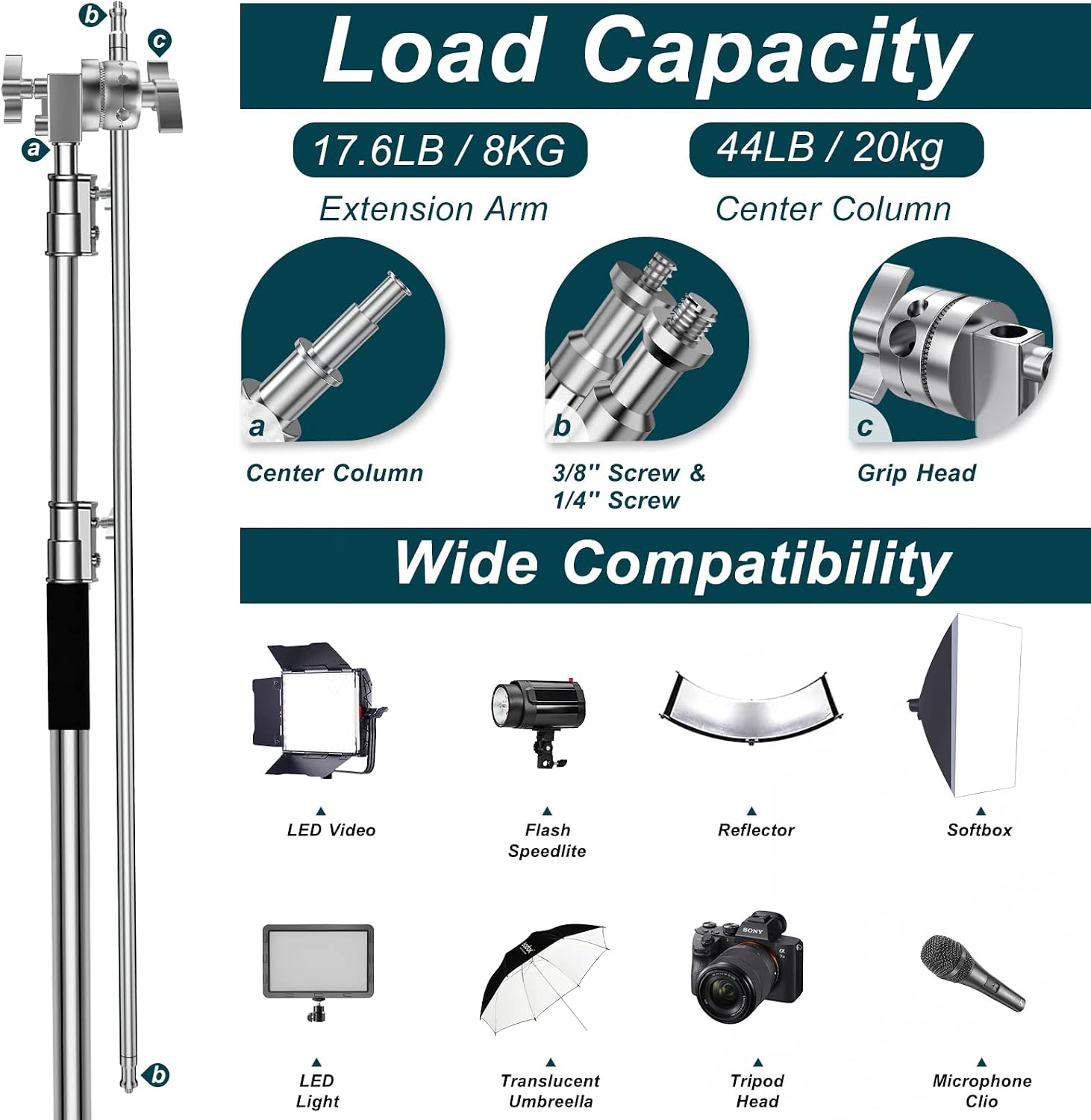 Thumbnail 2 de Altson Pro 100% Stainless Steel Heavy Duty C Stand with Boom Arm