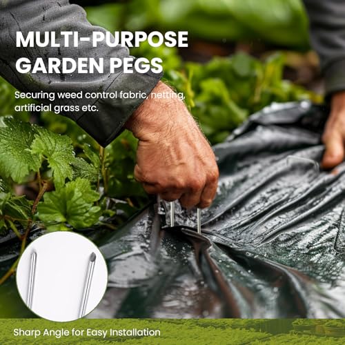Detalle de Velway Lot de 50 piquets de fixation pour jardin – Piquets en acier galvanisé en forme de U 150x36mm Ø3mm