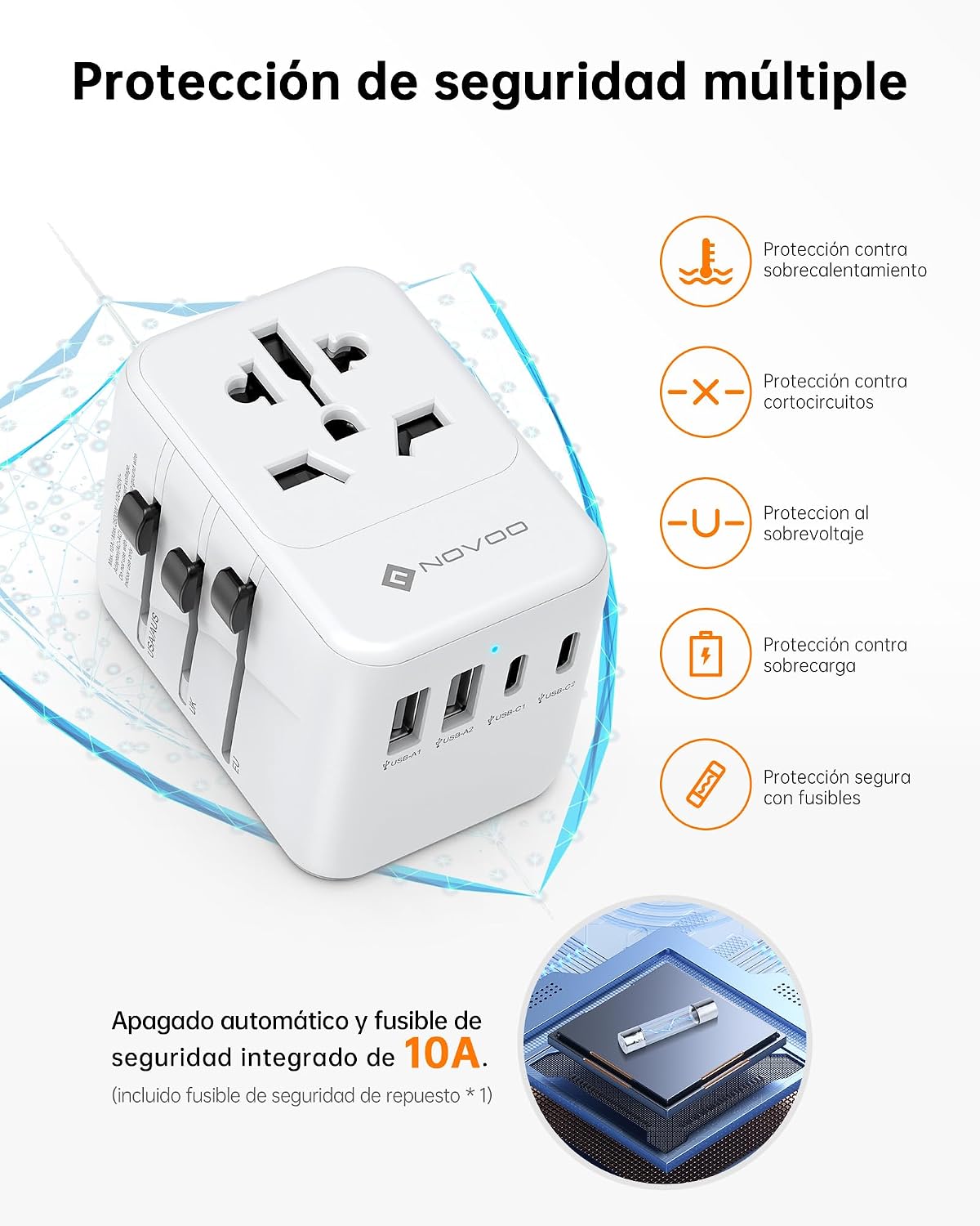 Thumbnail 5 de NOVOO Adaptador Universal de Viaje con USB-C y USB 🔌