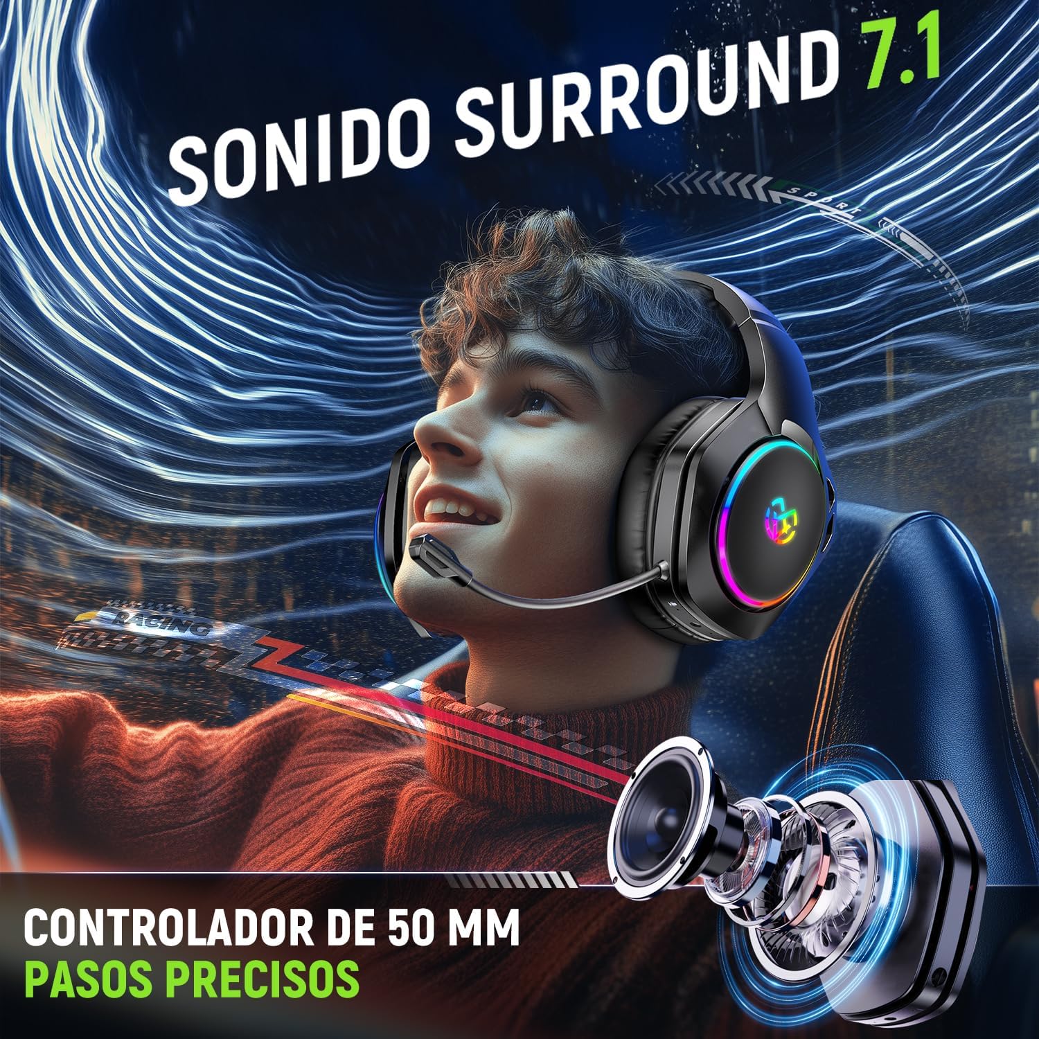 Thumbnail 1 de Tatybo Cascos Gaming 40h inalámbricos