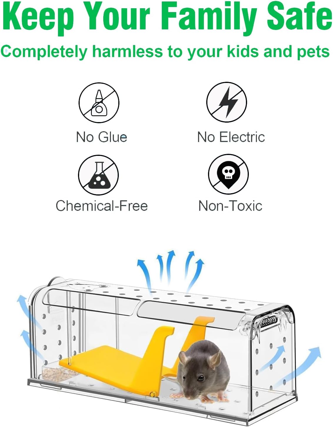 Detalle de 2 Pack Humane Mouse Traps for Indoors No Kill Live Catch – Pets & Children Friendly, Reusable with Cleaning Brush