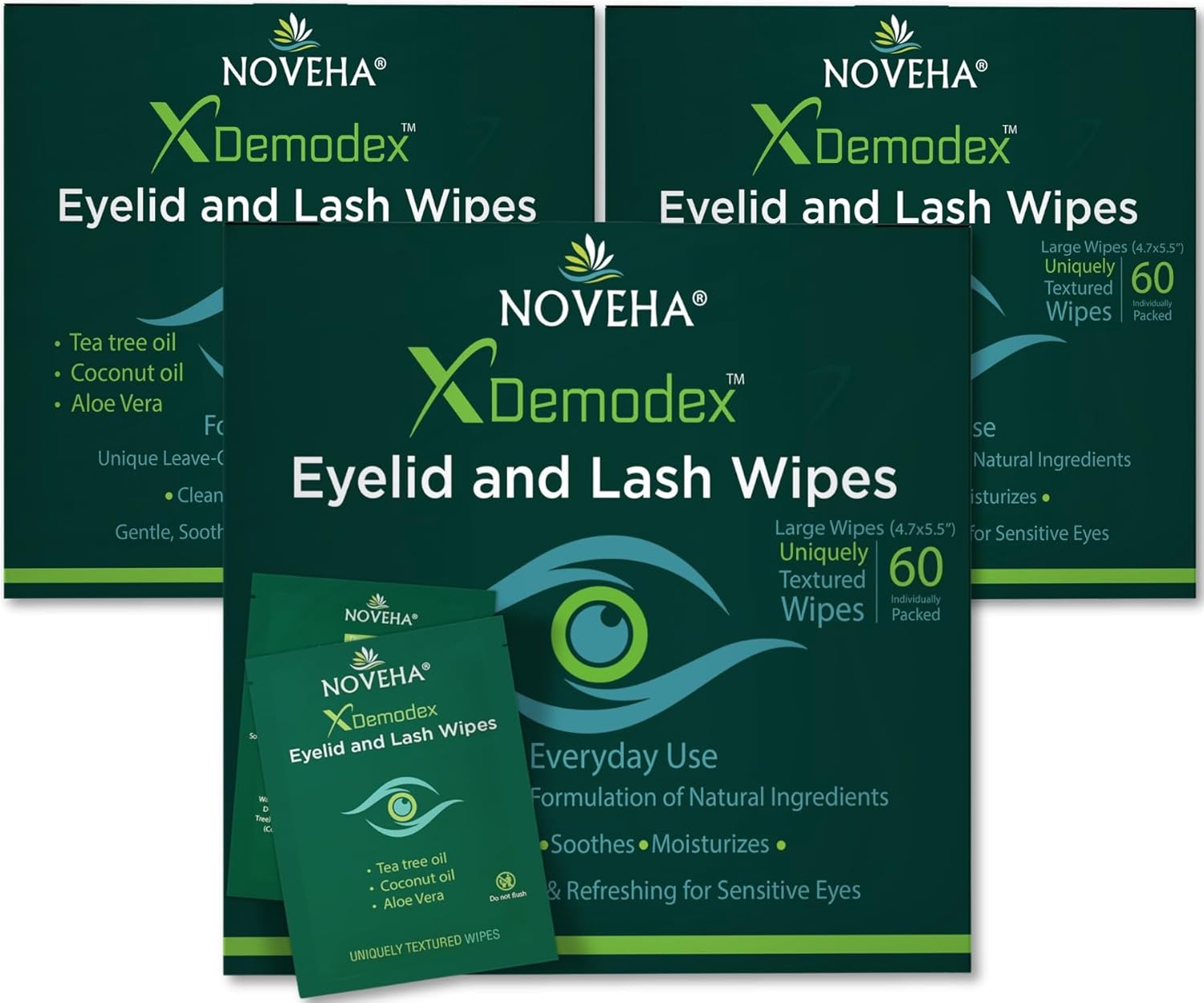 Detalle de NOVEHA Demodex Eyelid & Lash Wipes 60 count