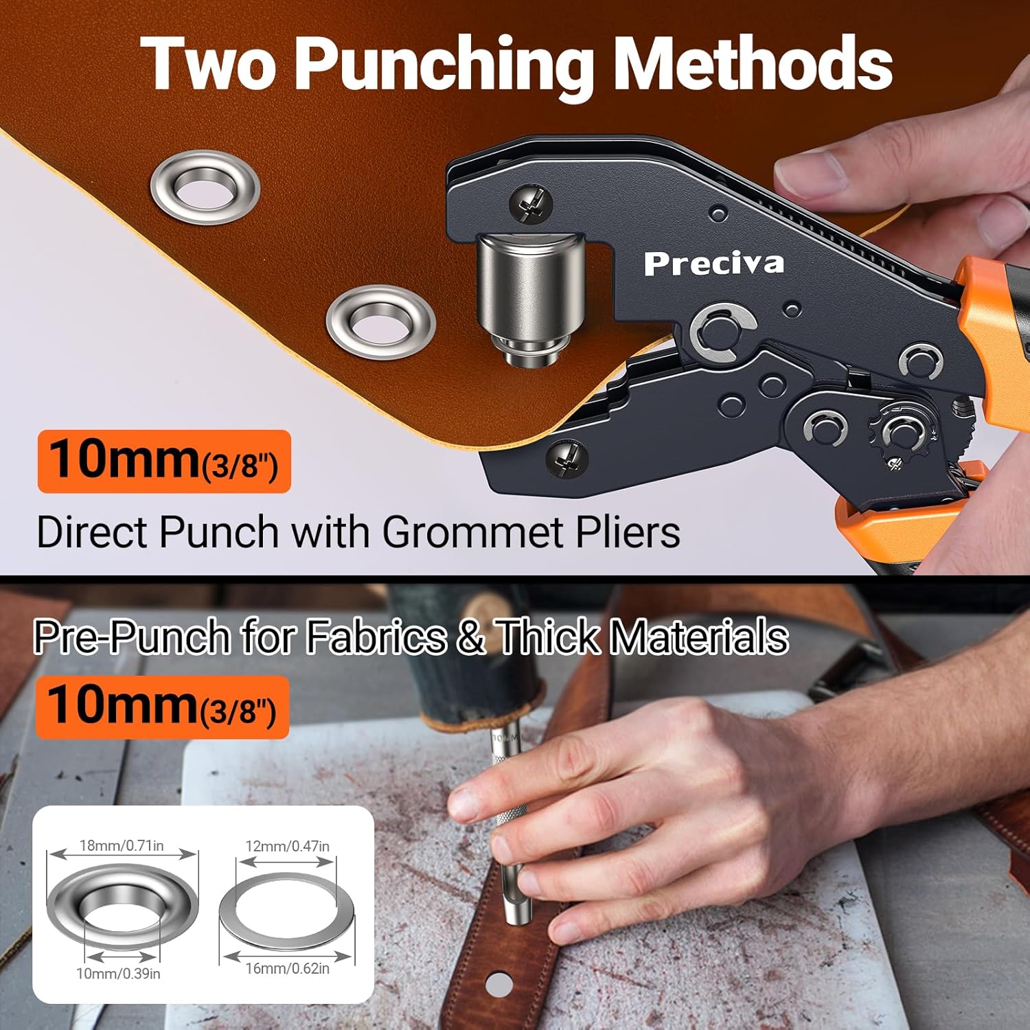 Detalle de Preciva Eyelet Punch Kit 10mm Grommet Tool Set with Ratchet – 300 Eyelets, 10mm Punch, Case