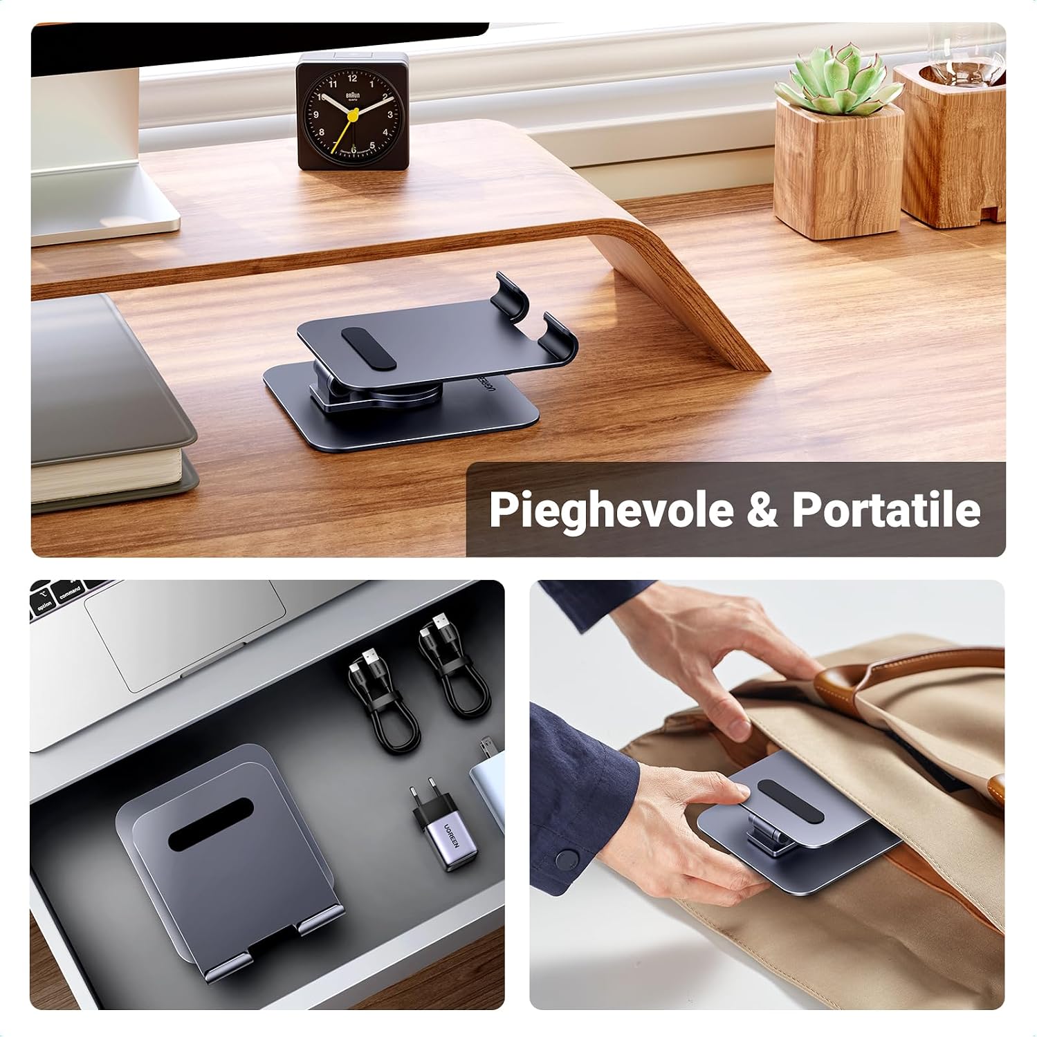 Detalle 2 de UGREEN supporto tablet girevole da tavolo in alluminio, regolabile per Galaxy Tab e iPad/iPhone fino a 12,9”
