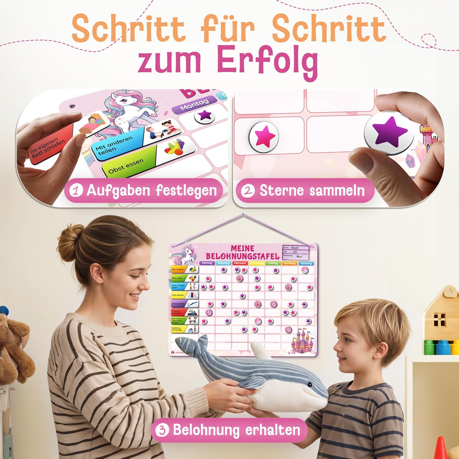 Thumbnail 4 de LIKARTO Belohnungstafel Kinder – Montessori Aufgabenplaner & Magnettafel pink