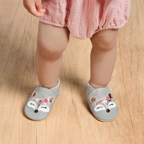 Detalle de IceUnicorn Chaussons Bébé Cuir Souple 6-12 mois – Renard Gris Clair