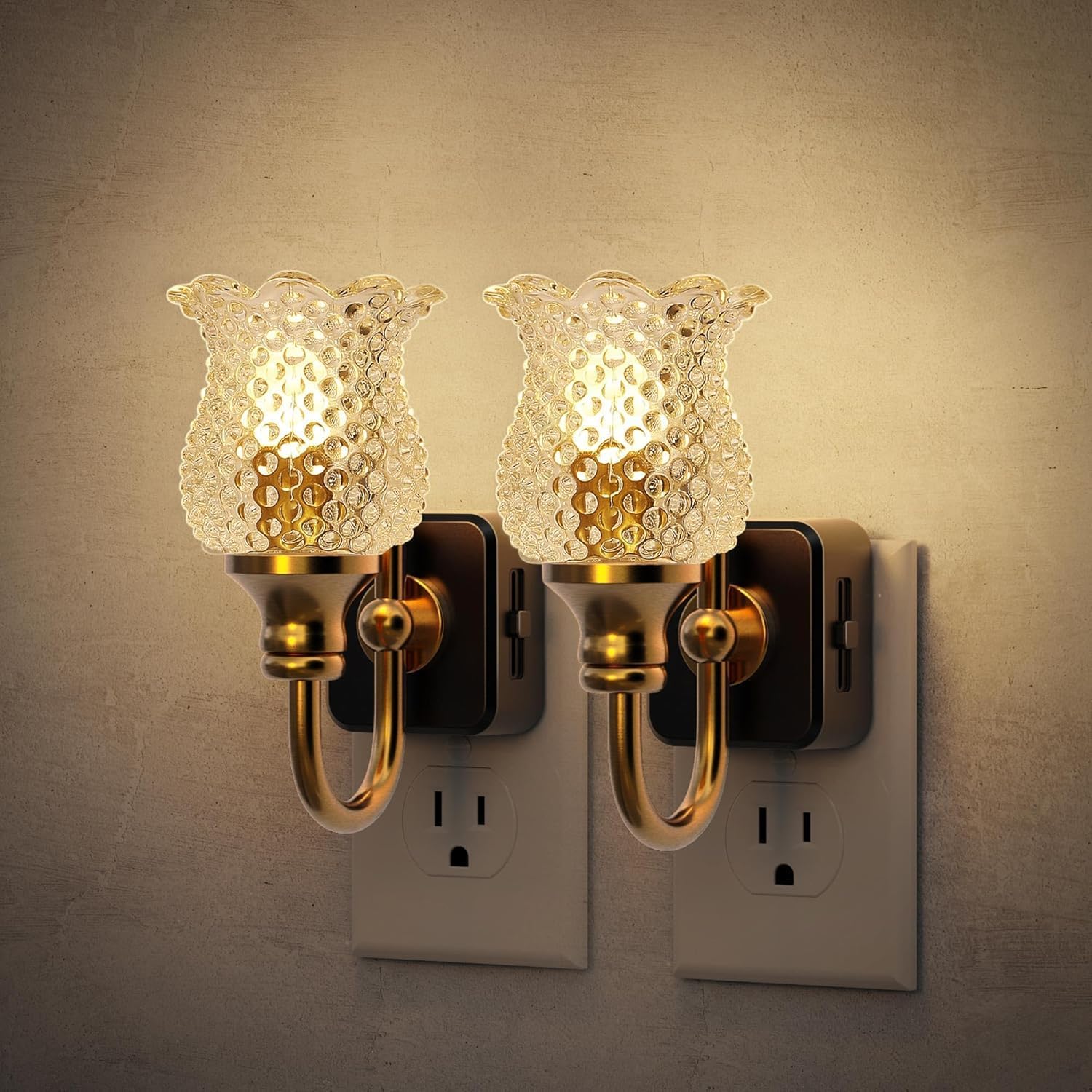 Detalle de JandCase GY233 Glass Flower LED Night Lights, Dimmable, 2-Pack