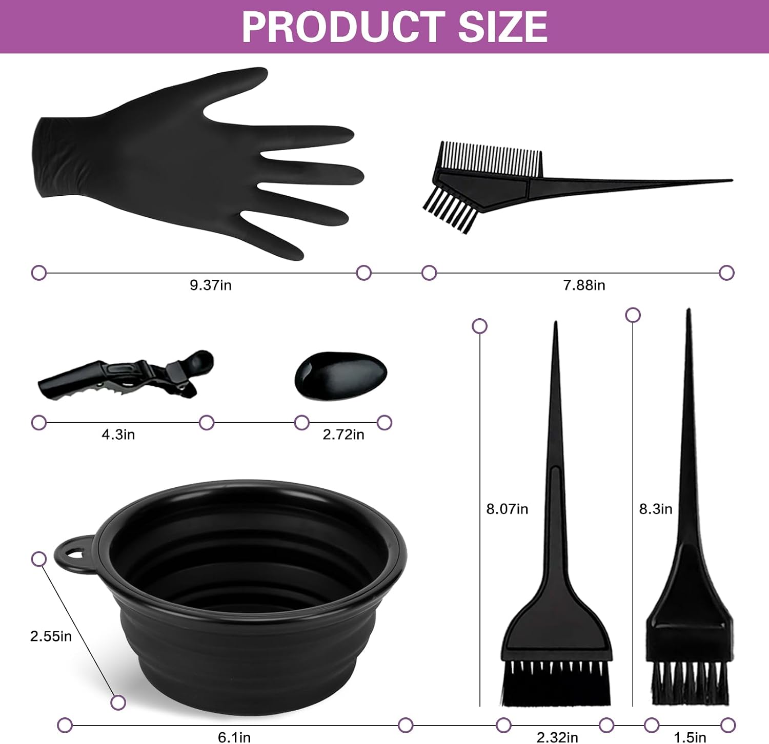 Detalle 2 de Kakveiai 19 Stück Haarfärbepinsel Set – DIY Salon Haarfärbemittel, Kopfhaut Massagebürste, Friseur Zubehör