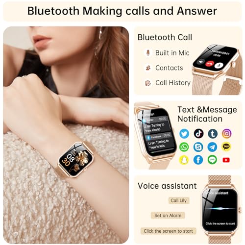Detalle 2 de Taopodo JX637 Damen-Smartwatch mit Telefonfunktion – 1,83" Touchscreen, 120+ Sportmodi, IP68, Roségold
