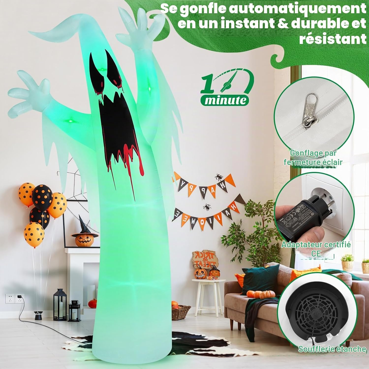 Detalle 2 de Danxilu 12 ft opblaasbare Halloween-geest met ledverlichting in zes kleuren