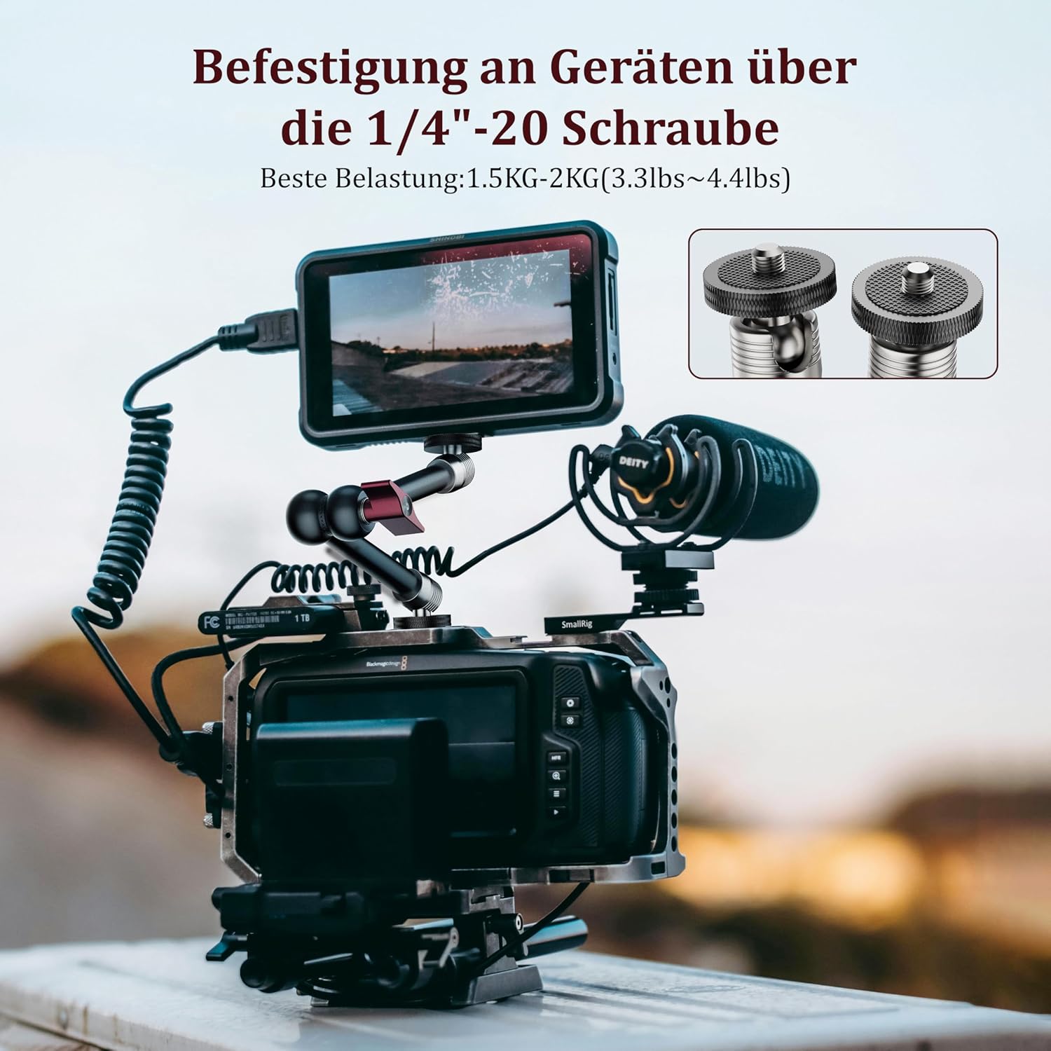 Detalle 2 de HSU Magic Arm mit 1/4"-Schraube – verstellbarer 9,8 Zoll Gelenkarm für SmallRig Cage & Zubehör
