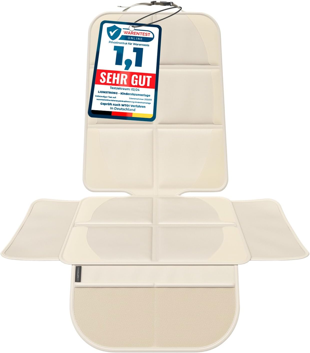 Detalle de LIONSTRONG Kindersitzunterlage mit ISOFIX-Eignung – wasserabweisender Polyester, cremeweiß