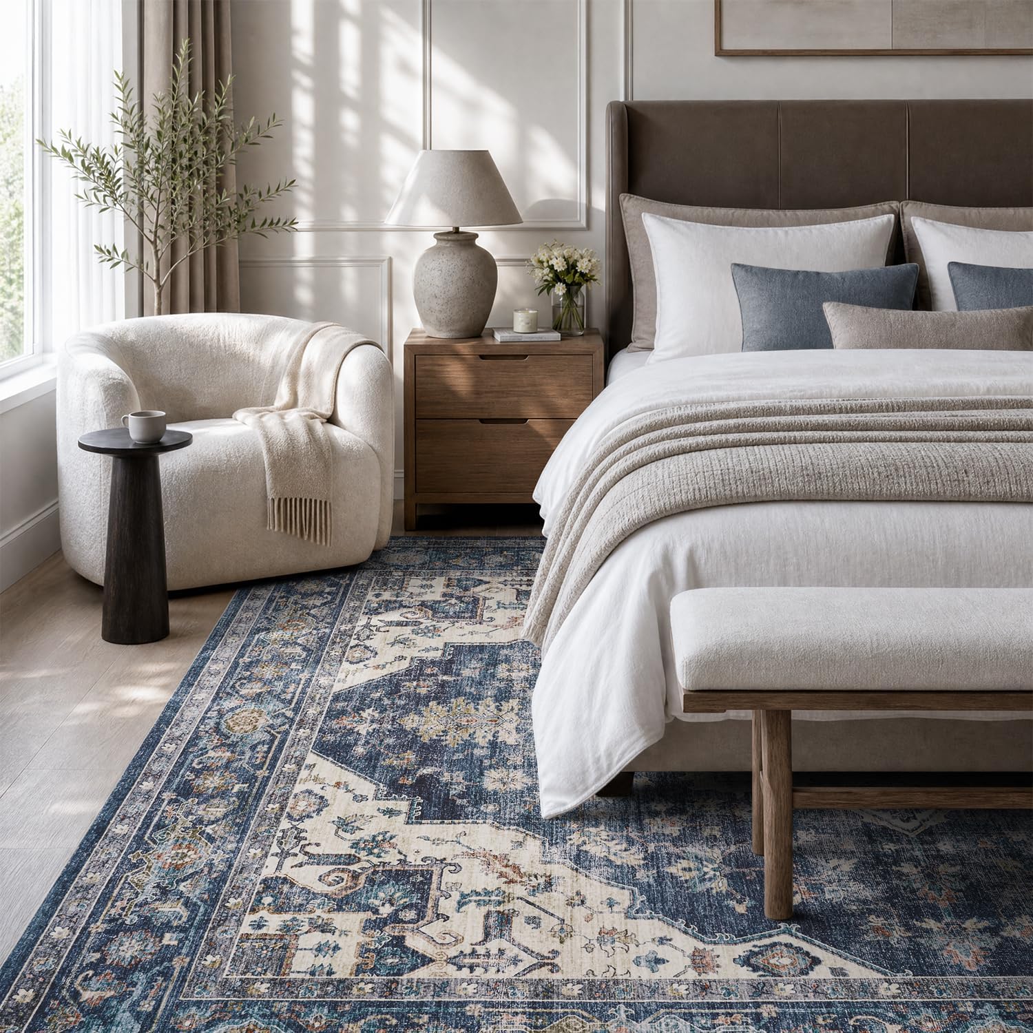 Thumbnail 5 de AMOAMI 9x12 Vintage Soft Blue Area Rug with Non-Slip Backing (Washable)