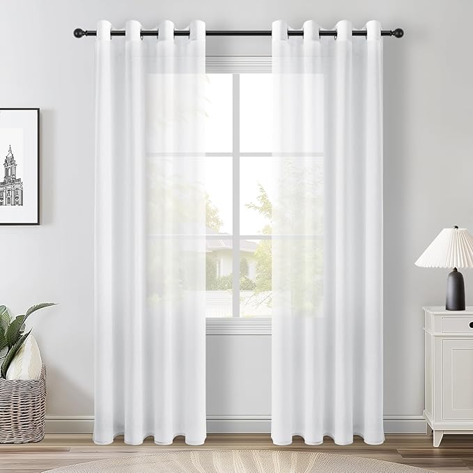 Detalle de Topfinel Cortinas Transparencias Blancas 140x240cm para Dormitorio🪟
