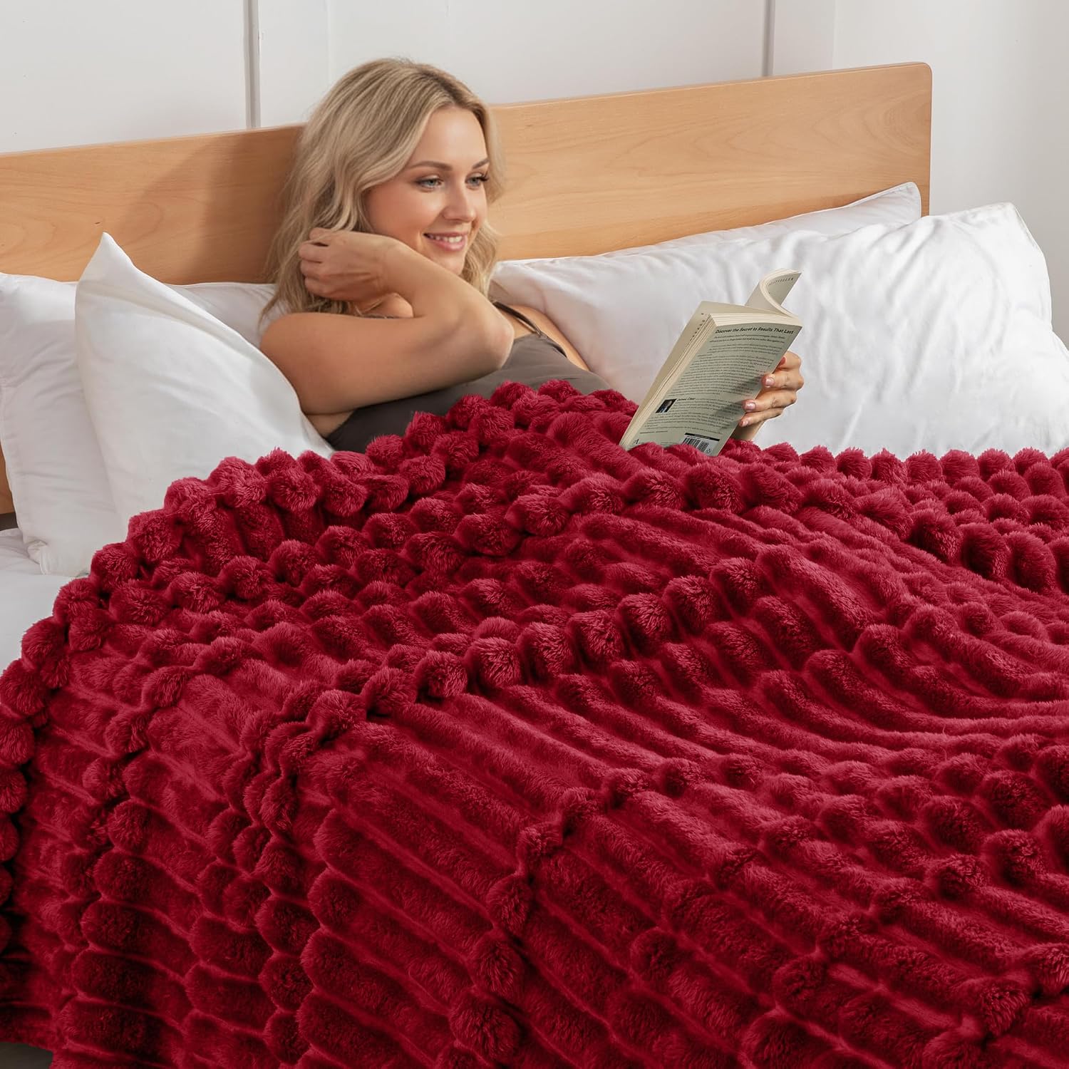 Thumbnail 1 de Exclusivo Mezcla Striped Fleece Throw Blanket, Deep Red, 50" x 60