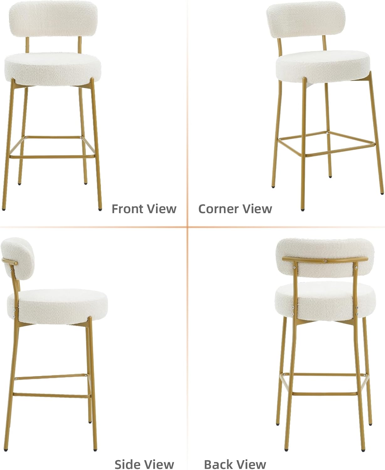 Detalle 2 de AurnaGle 28-Inch Boucle Bar Stools, Set of 3, with Backs and Gold Legs