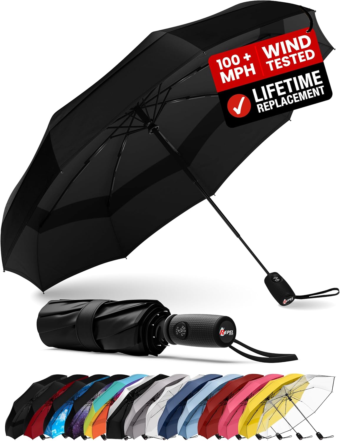 Detalle de Repel Windproof Travel Umbrella, Auto Open 1pc ☔