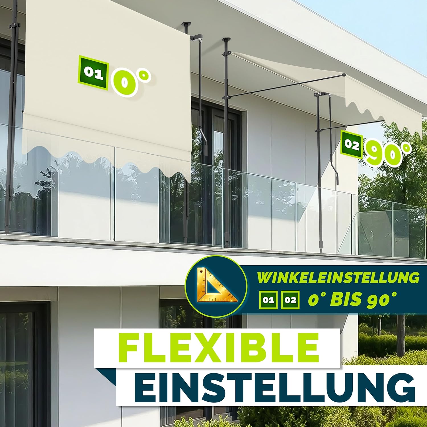 Thumbnail 1 de Tillvex Klemmmarkise mit Handkurbel – Balkonmarkise ohne Bohren, 250 cm breiter Sonnenschutz